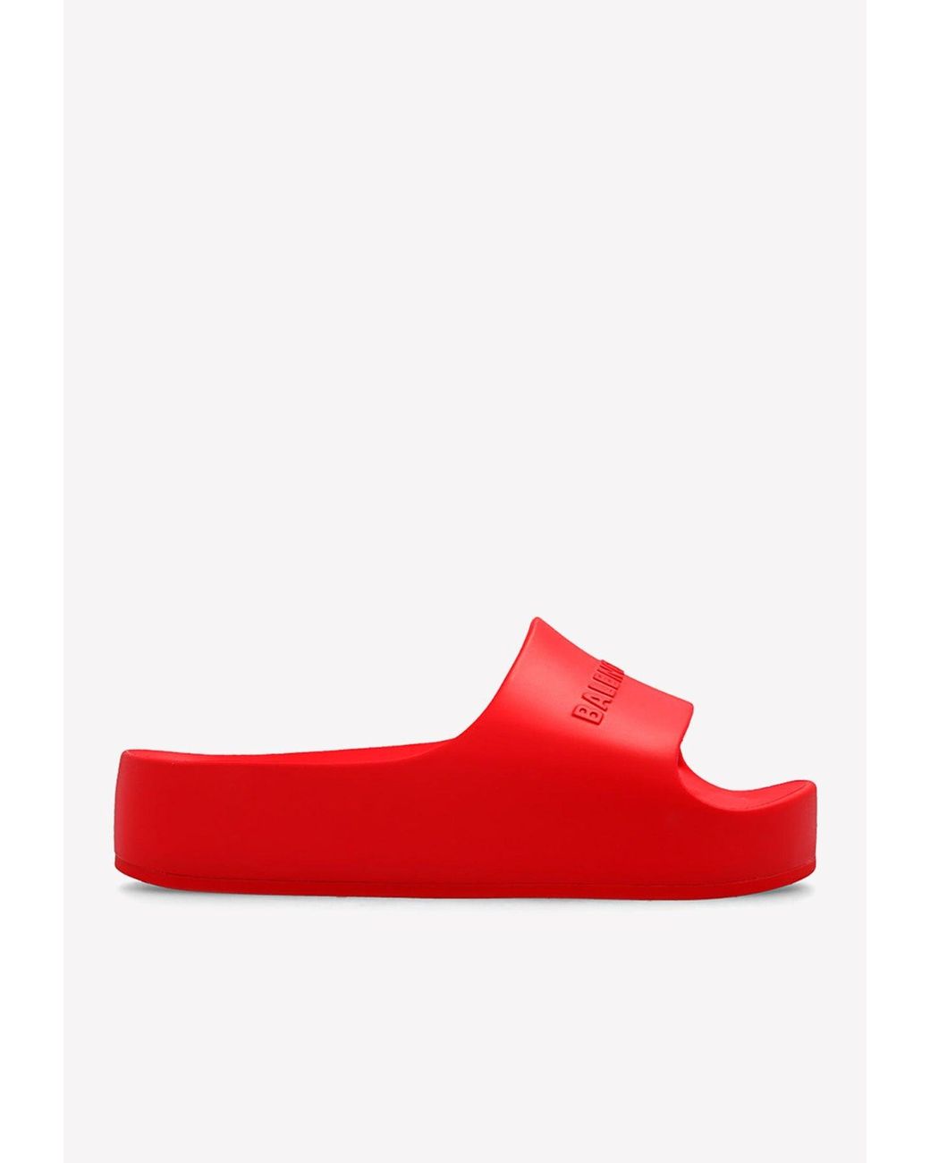 Balenciaga Chunky Rubber Flatform Slides in Red | Lyst