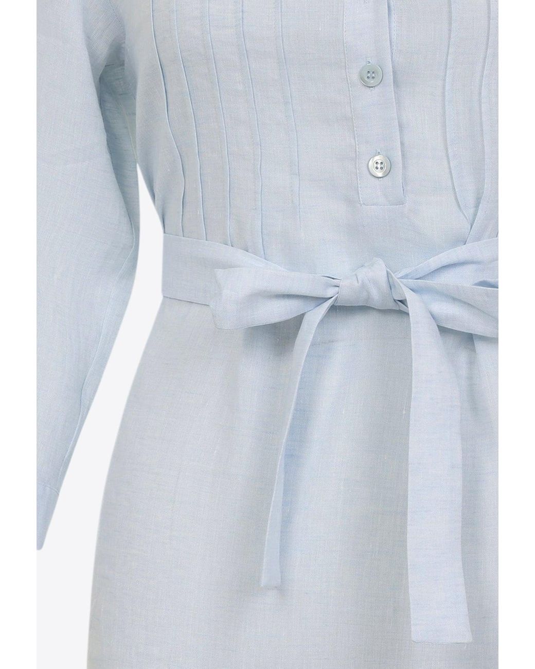 オールインワン・サロペット Peserico Light Blue Linen Chemisier Midi Dress Peserico Chemisier Linen Midi Shirt Dress in Blue | Lyst