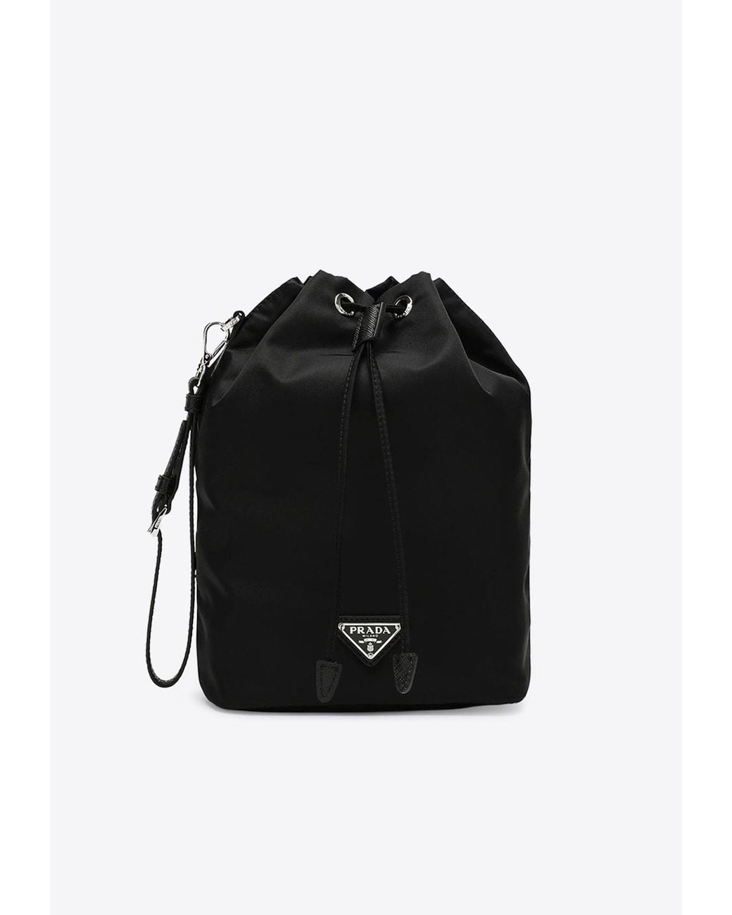 Prada Black Triangle Logo Re-Nylon Bucket Bag