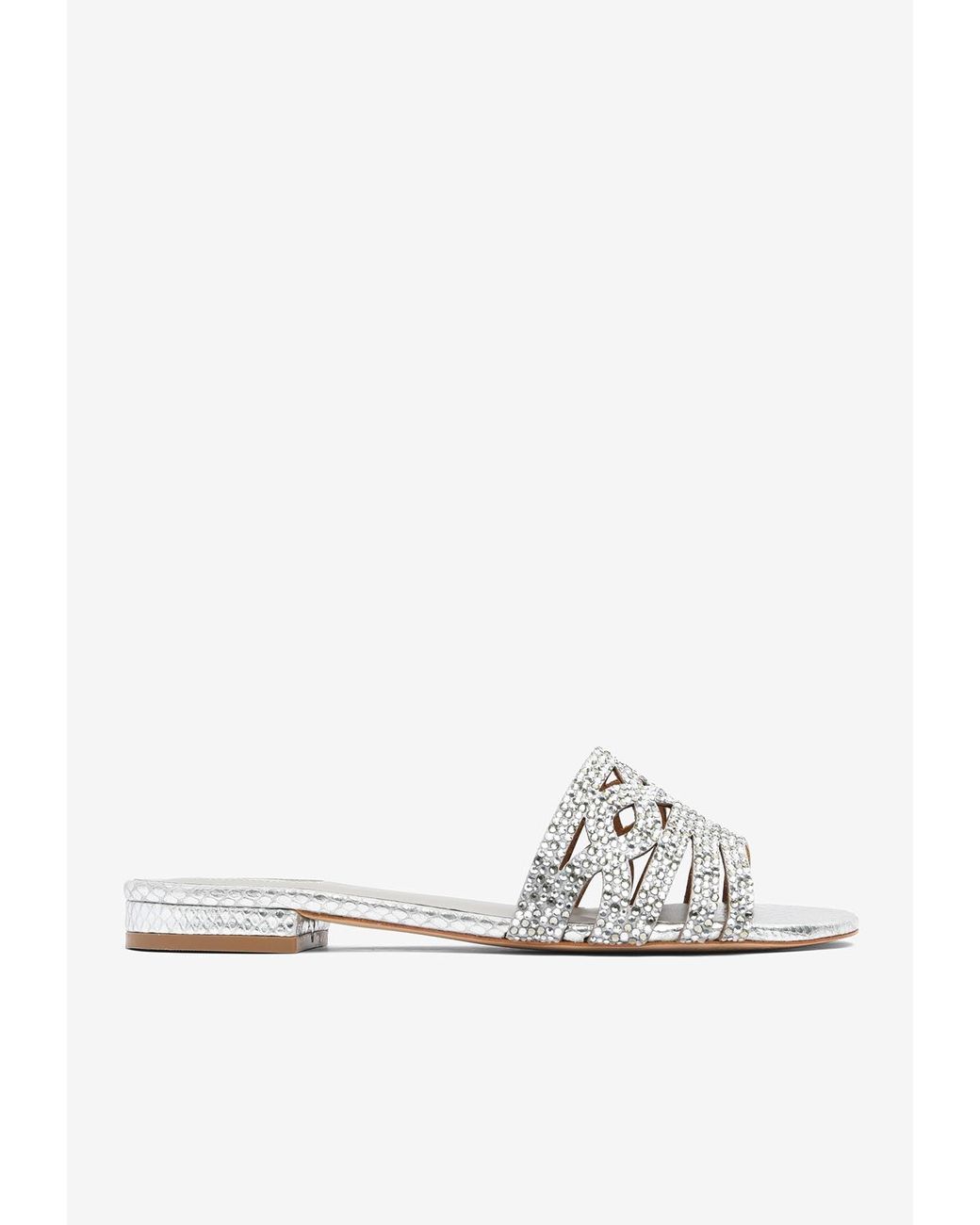 Nicoli Marily Crystal Embellished Slides in White | Lyst