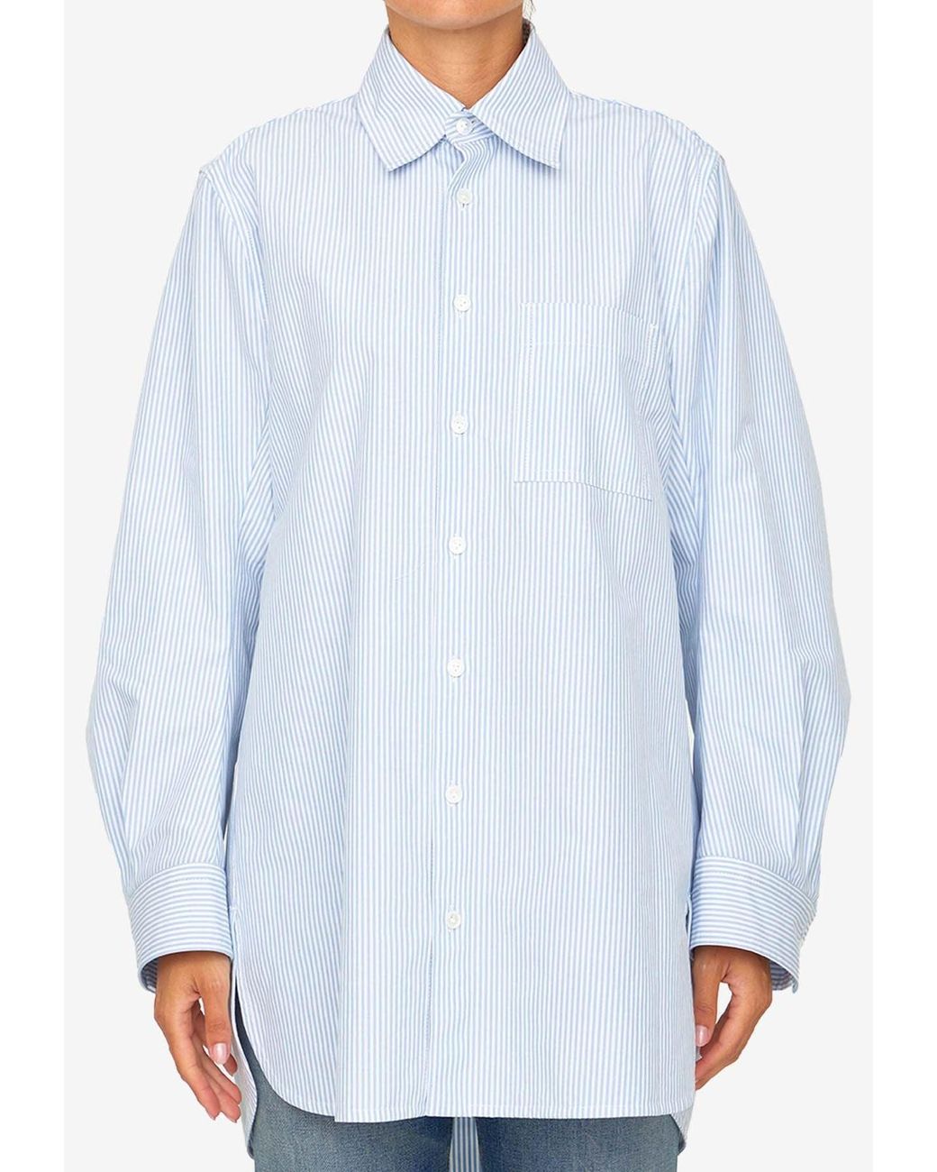 Bottega Veneta Long-sleeved Striped Cotton Shirt in Blue | Lyst
