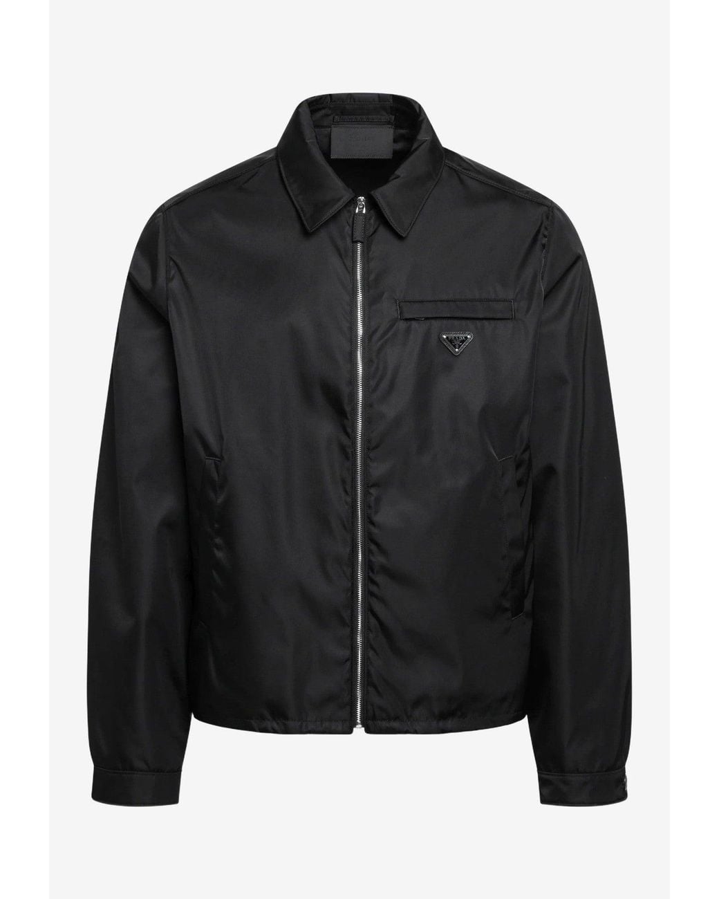 Prada Black Triangle Logo Zip-Up Jacket for men
