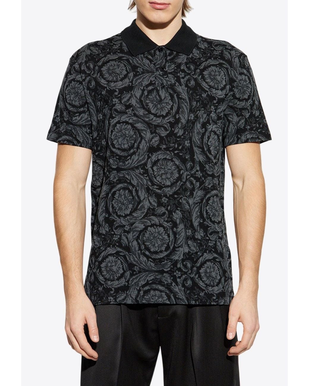 Versace Black Polo With Barocco Pattern for men