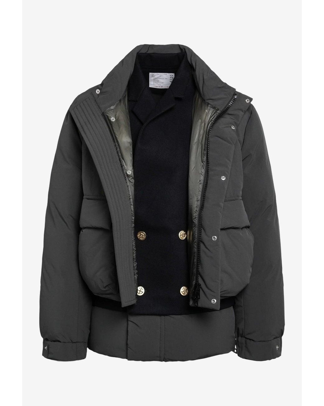 Sacai Gray Wool-Insert High-Collar Down Jacket for men