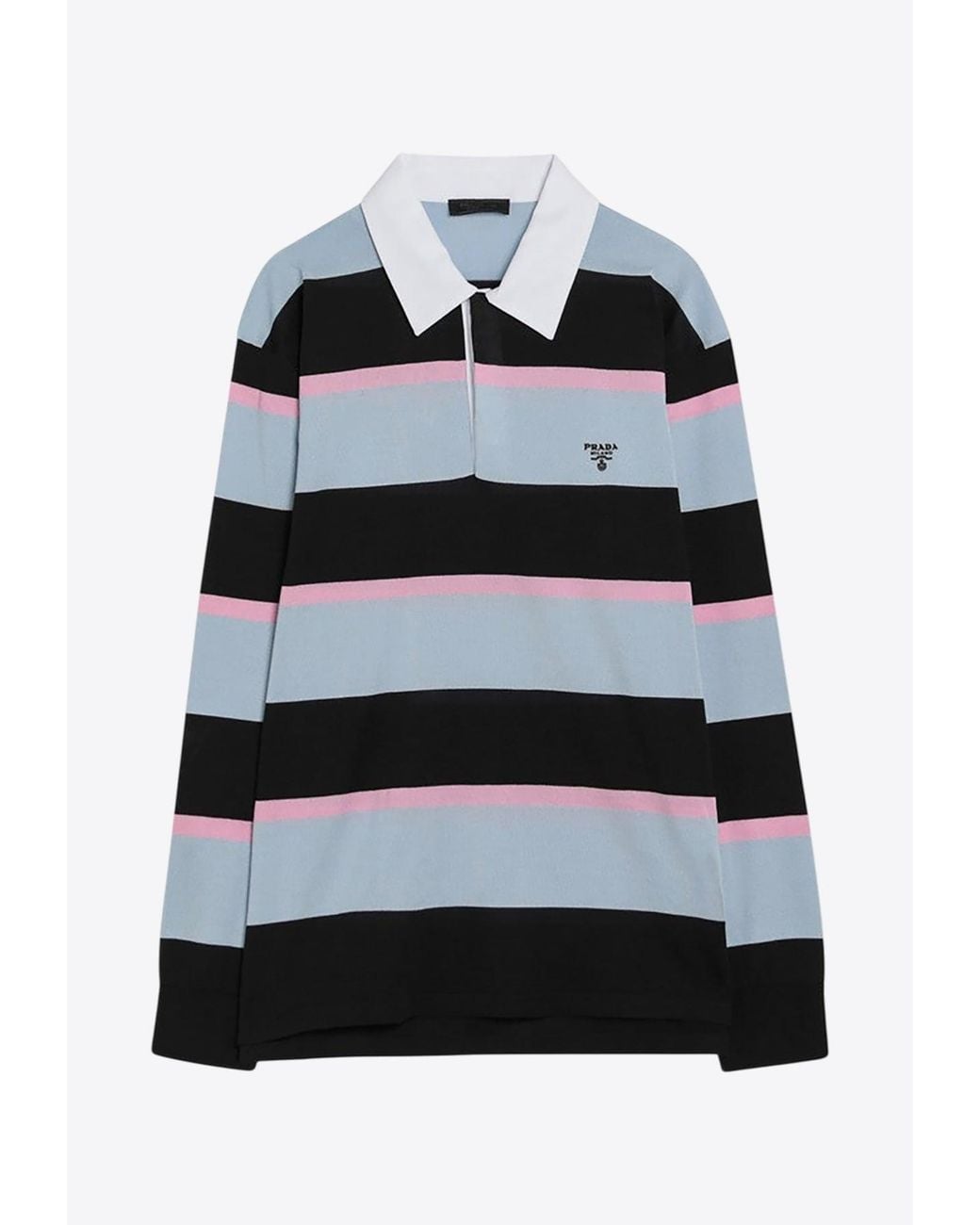 Prada Long-Sleeved Striped Polo T-Shirt in Black for Men | Lyst