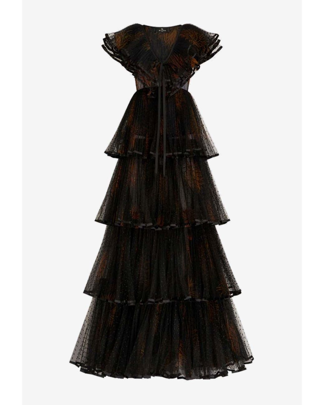 Etro Black Overlapping Printed Tulle Gown