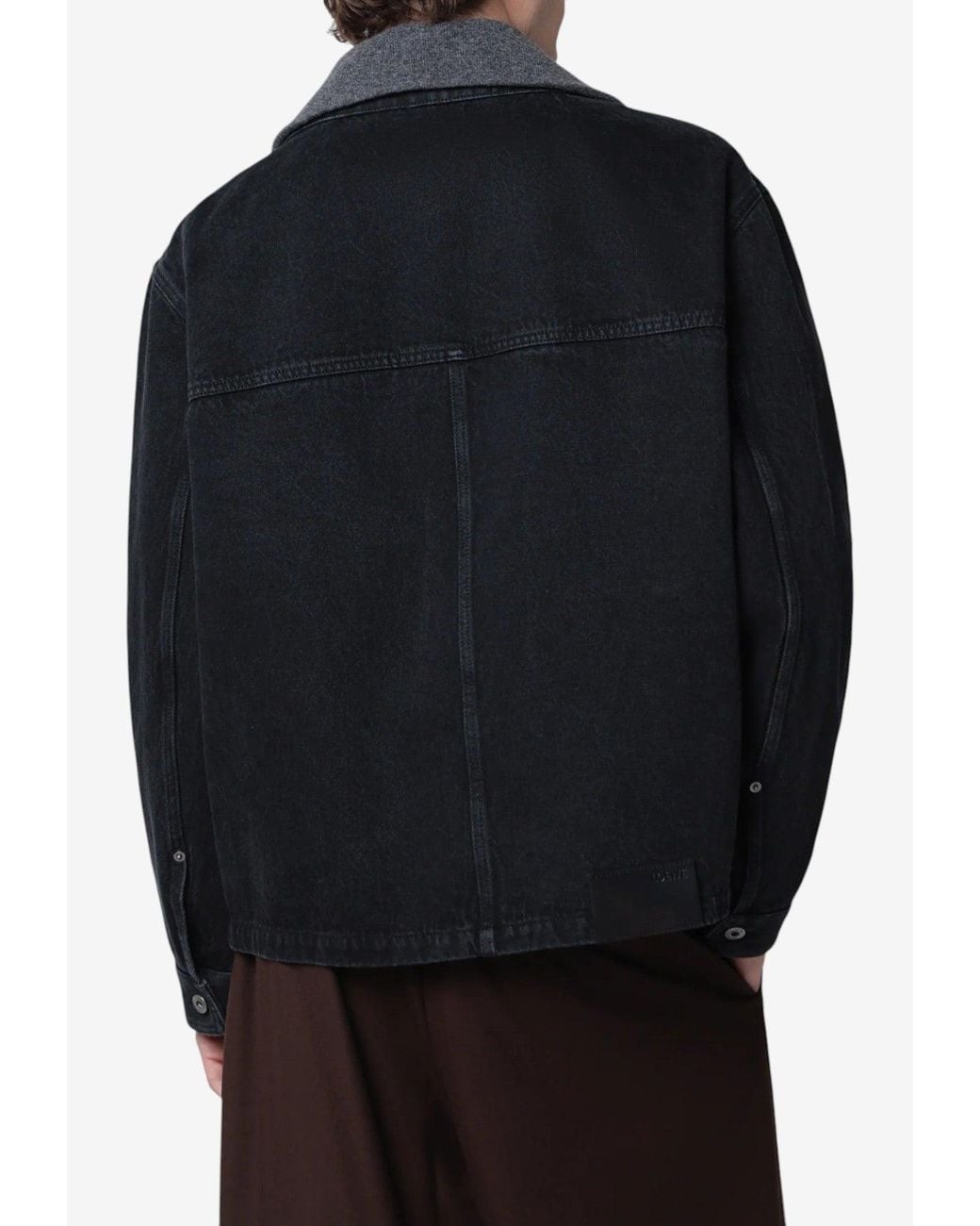 Loewe Black Logo Patch Zip-Up Washed Denim Jacket for men