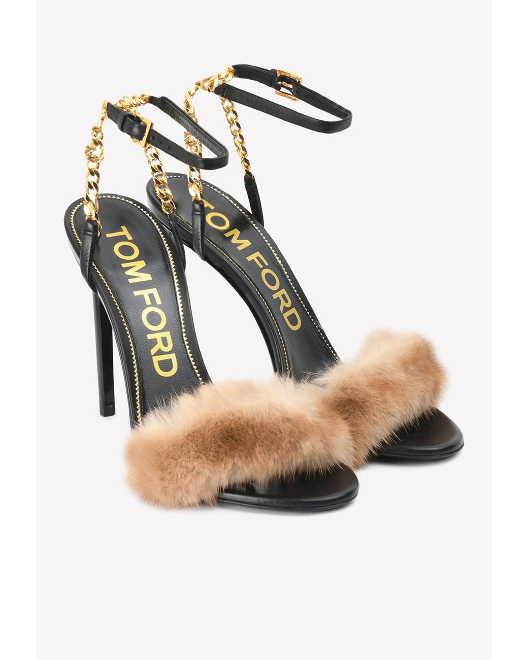 Tom Ford 105 Mink And Leather Sandals in White | Lyst