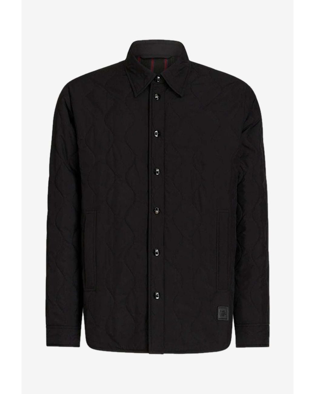 Etro Gray Logo-Patch Quilted Overshirt for men