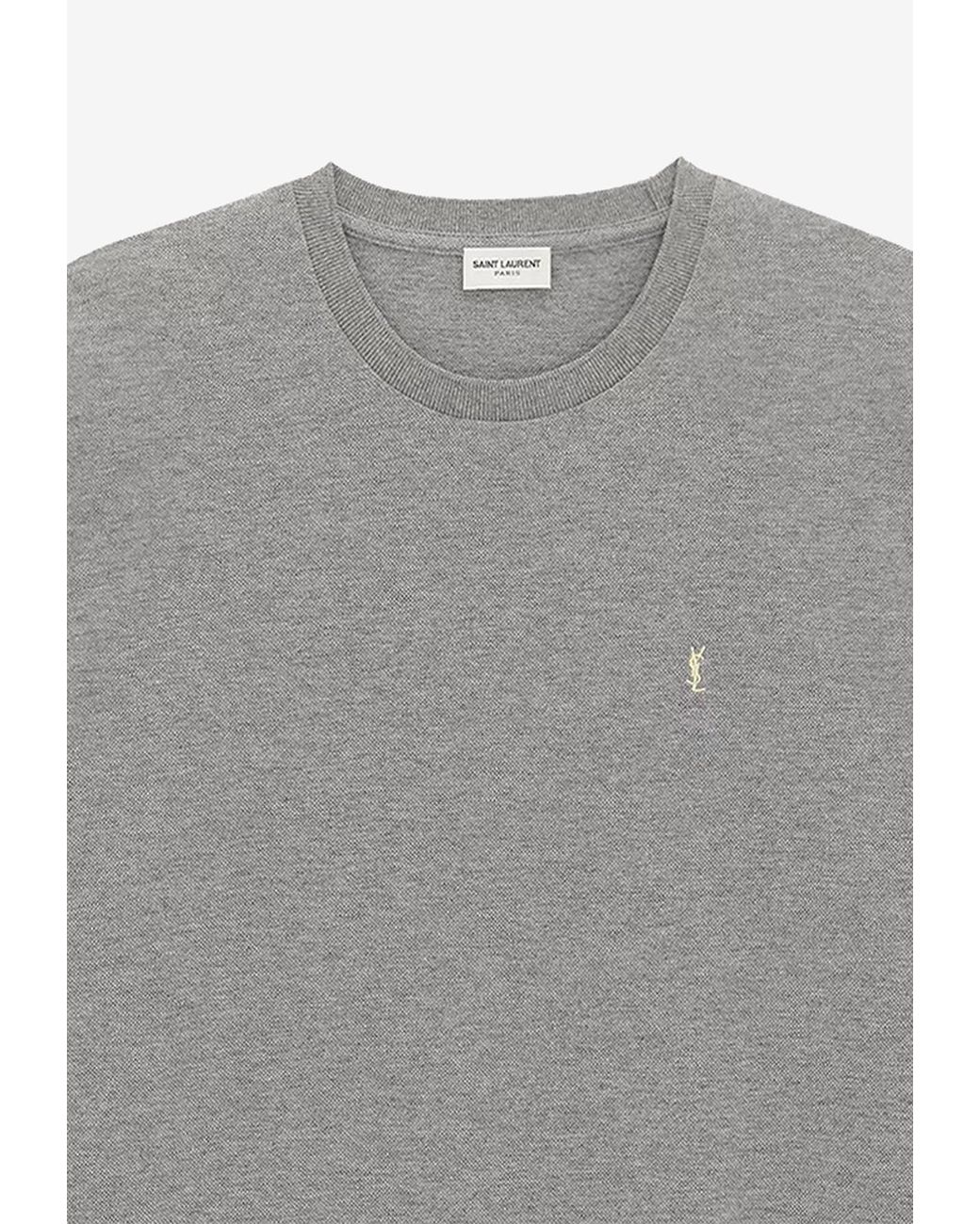Saint Laurent Gray Cassandre Embroidered T-Shirt for men