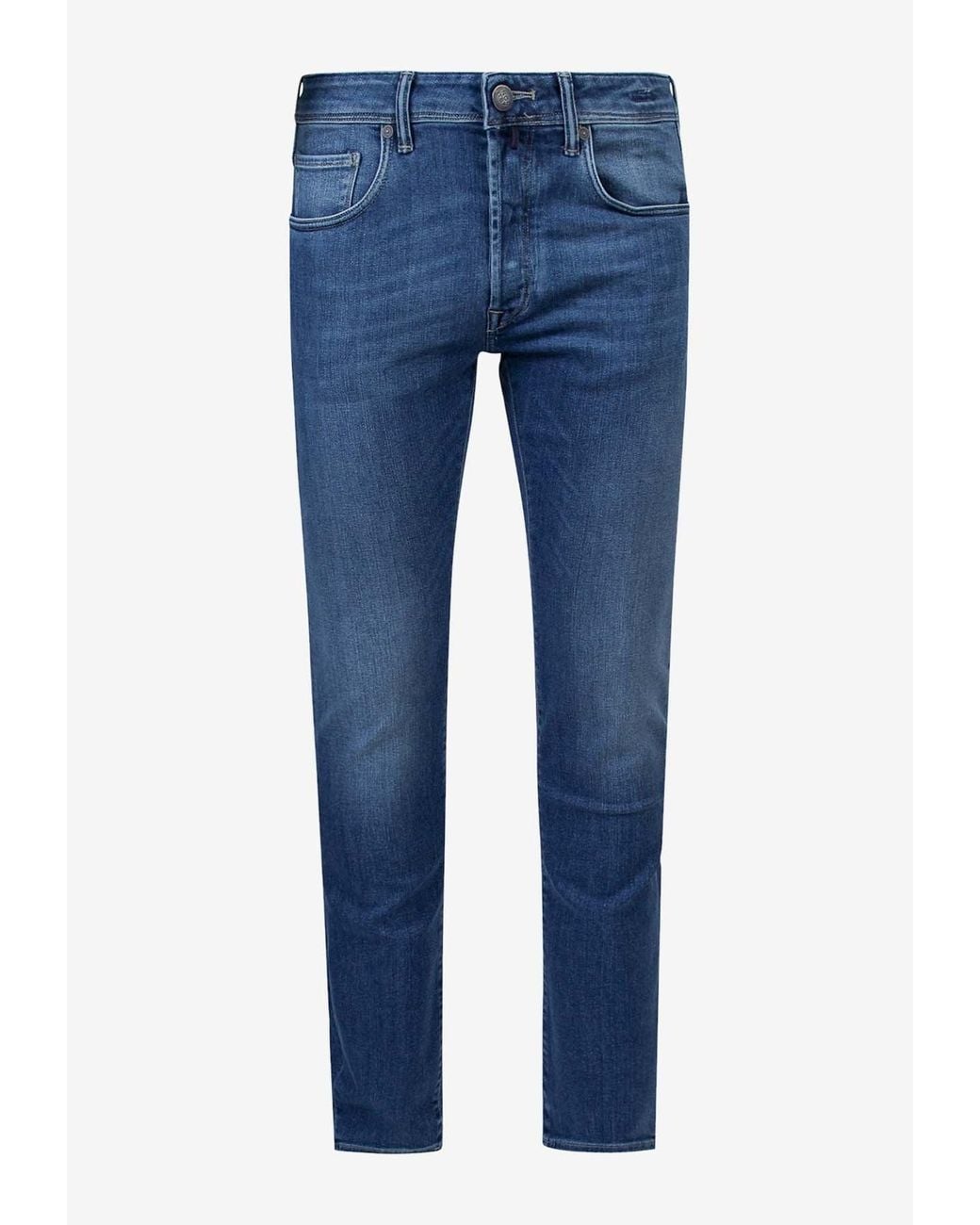Incotex Blue Suede Logo Patch Slim Jeans for men