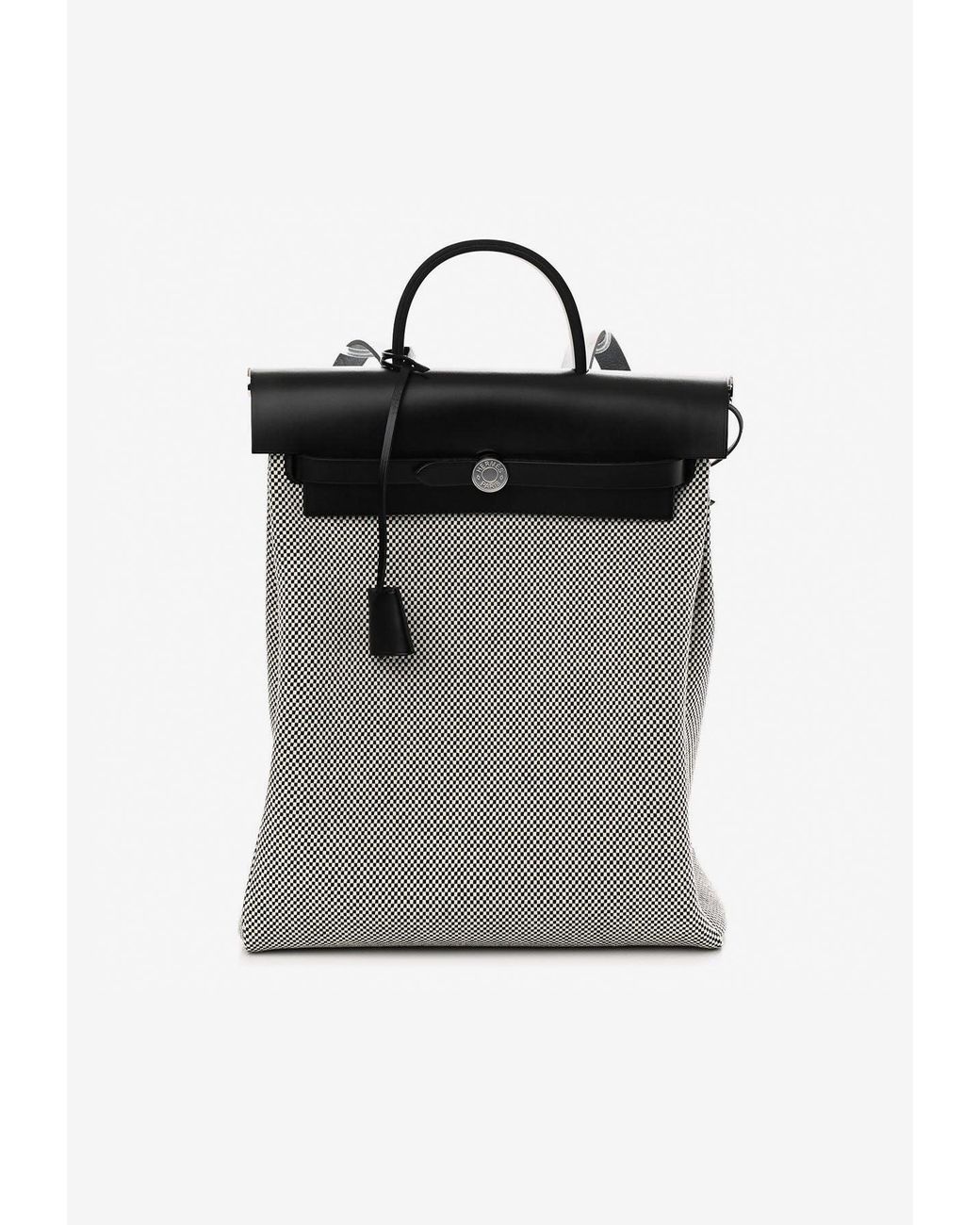 Hermès Herbag A Dos Zip Retourne Backpack In Ecro And Black Toile And