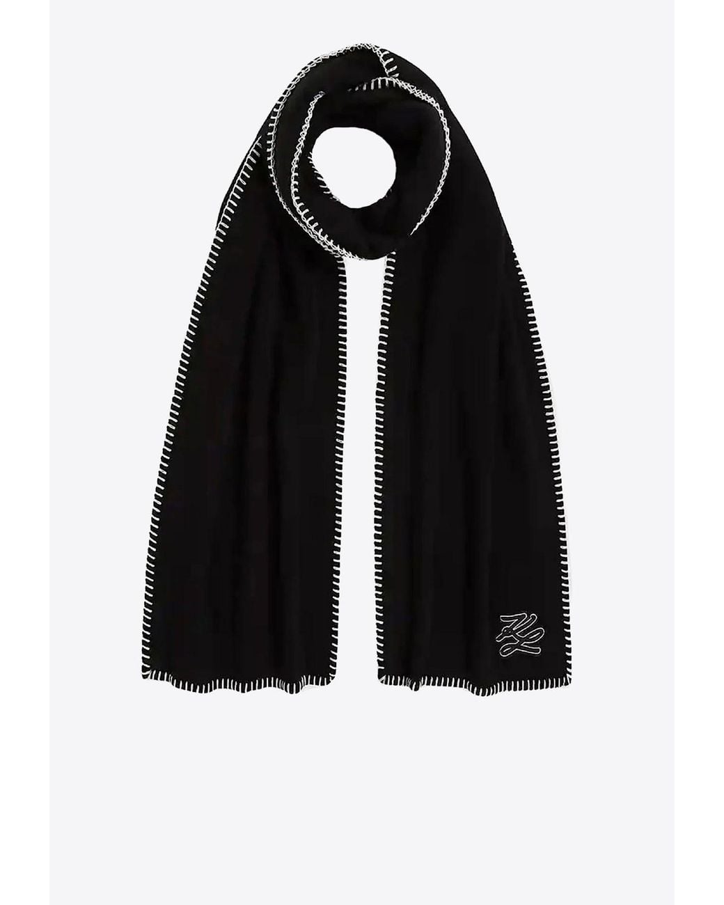 Karl Lagerfeld Black K/Autograph Patch Wool Scarf