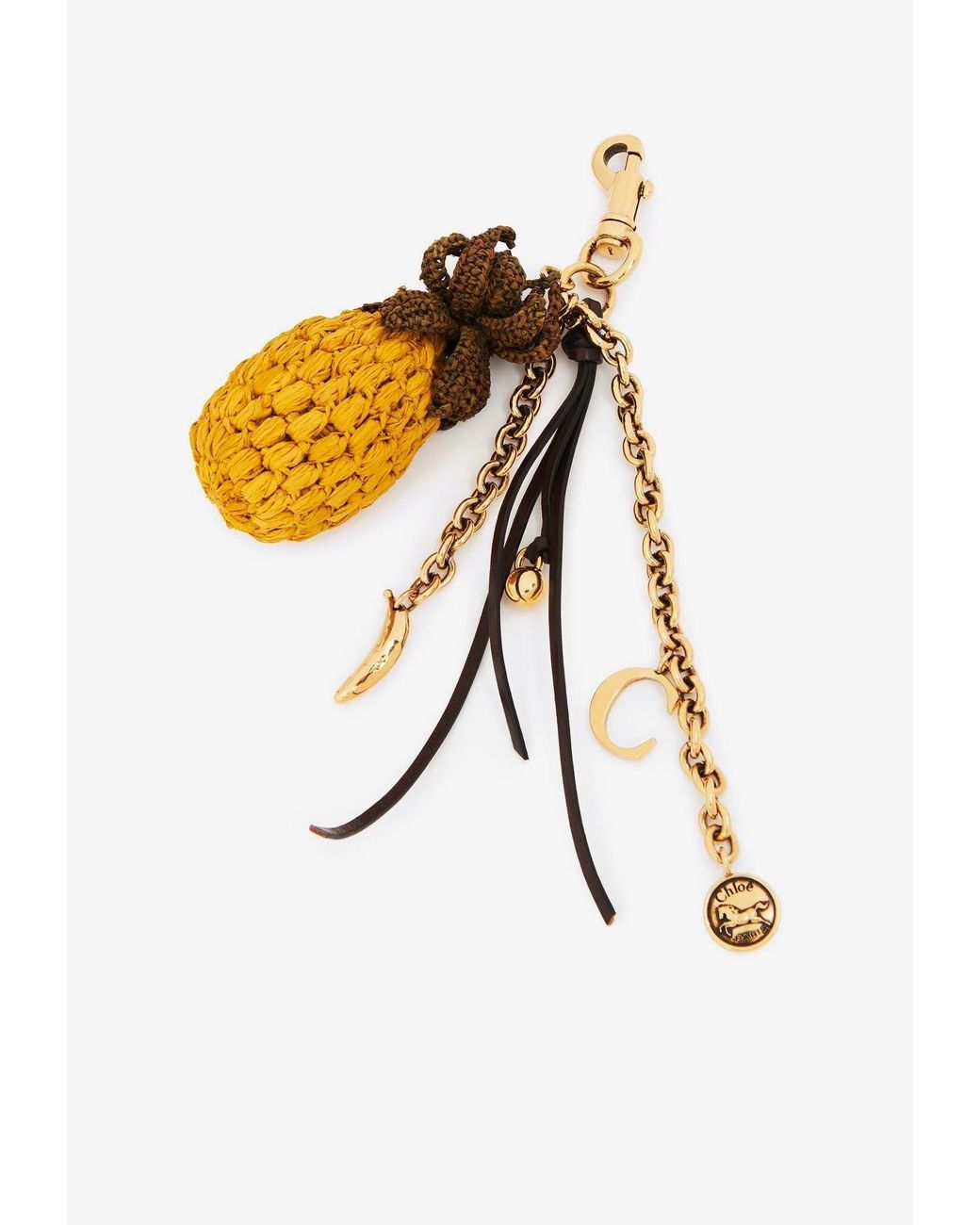 Chloé Metallic Pineapple Woven-Raffia Bag Charm