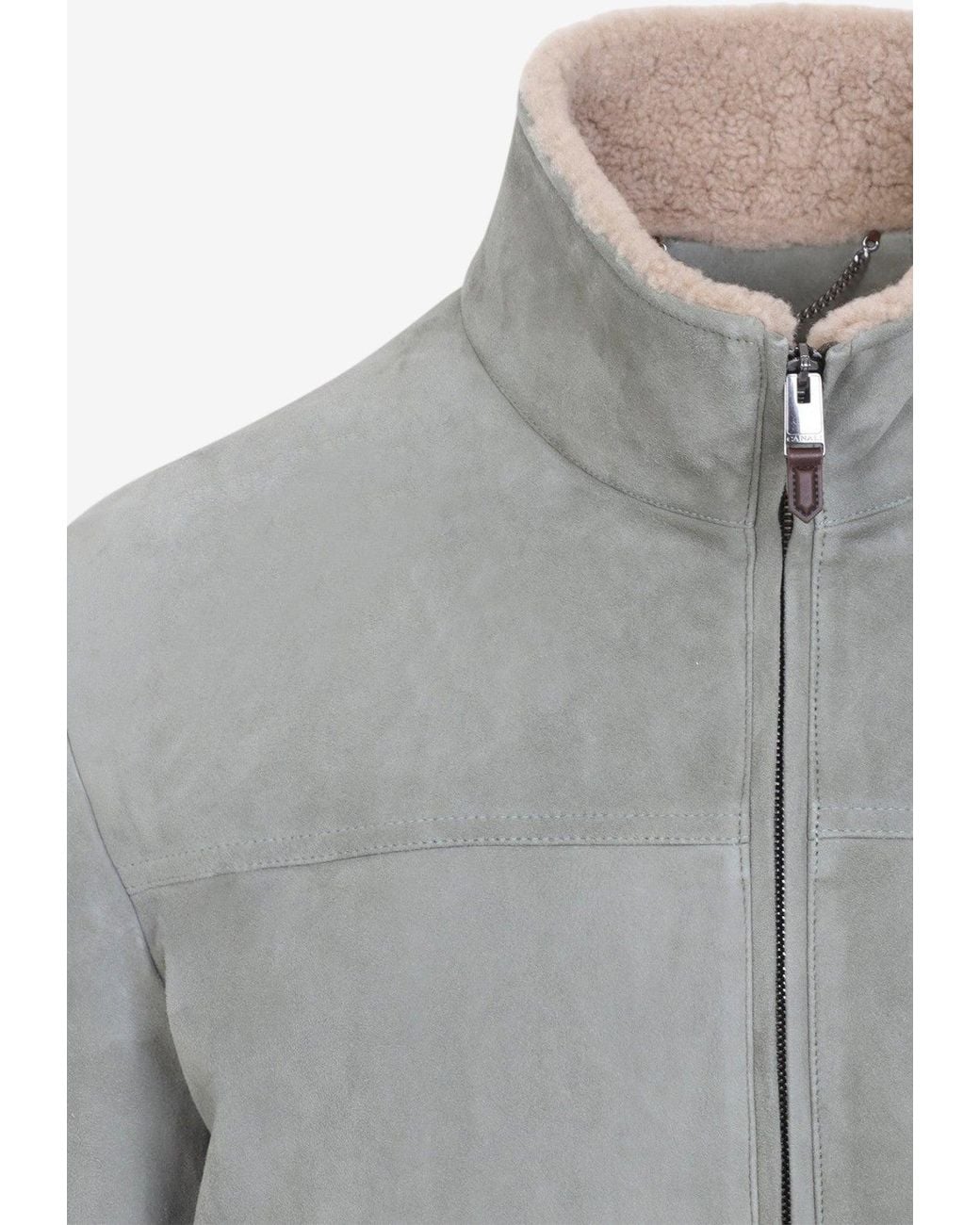 Canali Gray Padded Suede Jacket for men