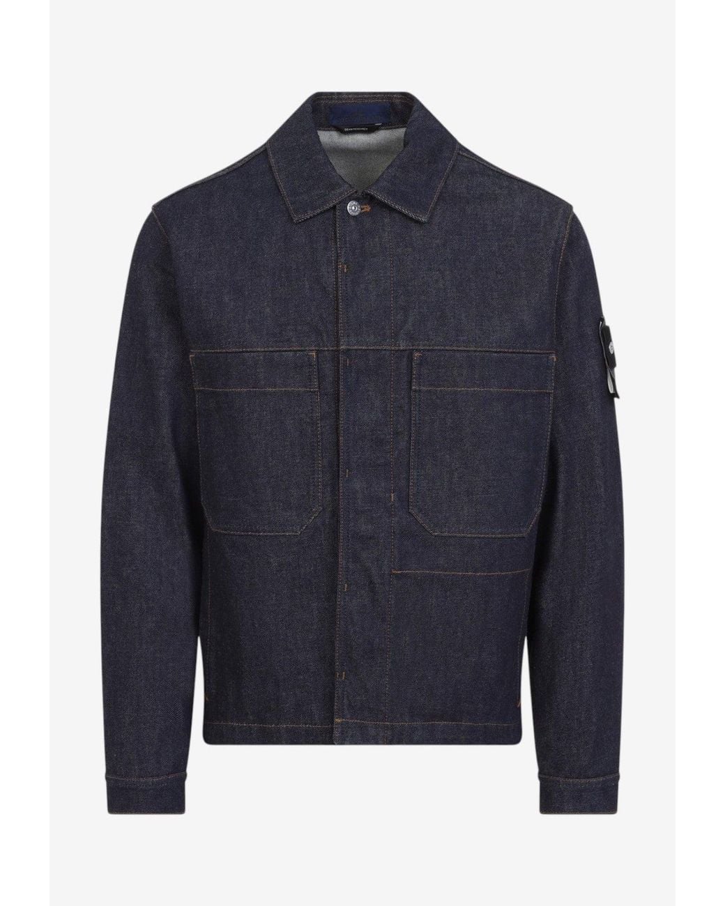 Stone Island Blue Denim Buttoned Jacket for men