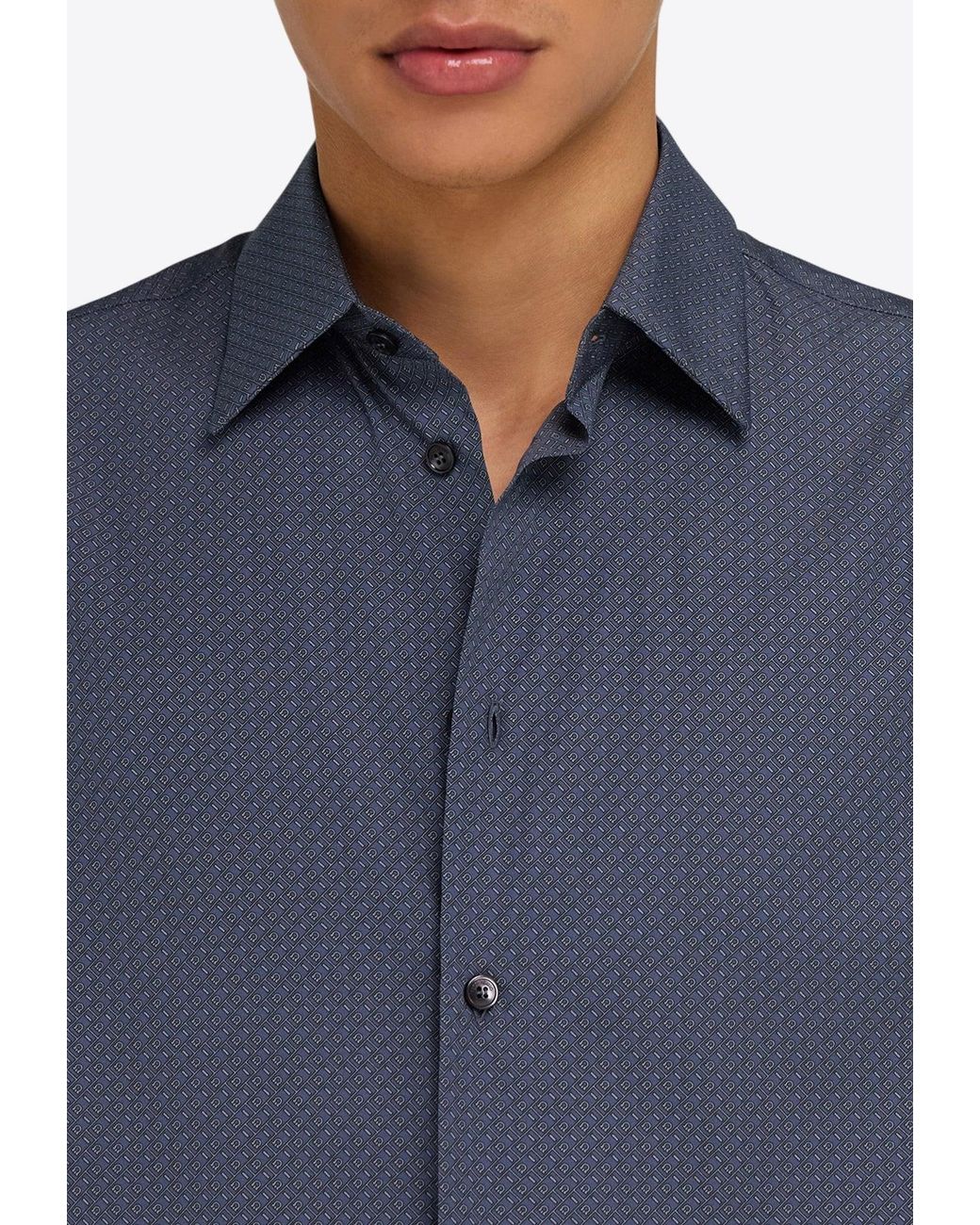 Ferragamo Blue Micro Pattern Button-Up Shirt for men