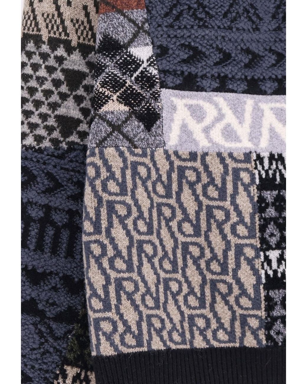 Represent Black Duality Patchwork Half-Zip Knitted Sweater for men