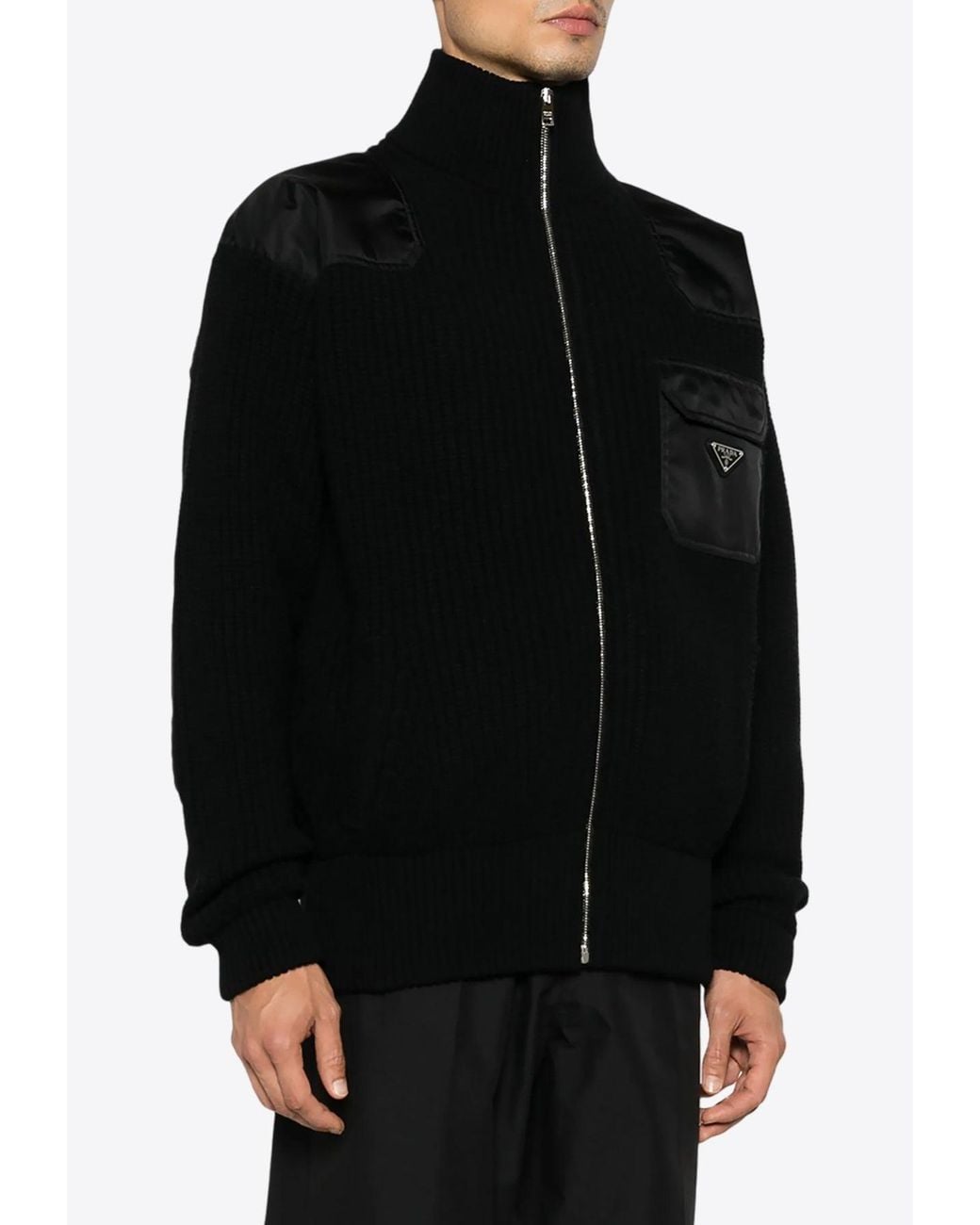 Prada Black Enamel-Triangle Zip-Up Jacket for men