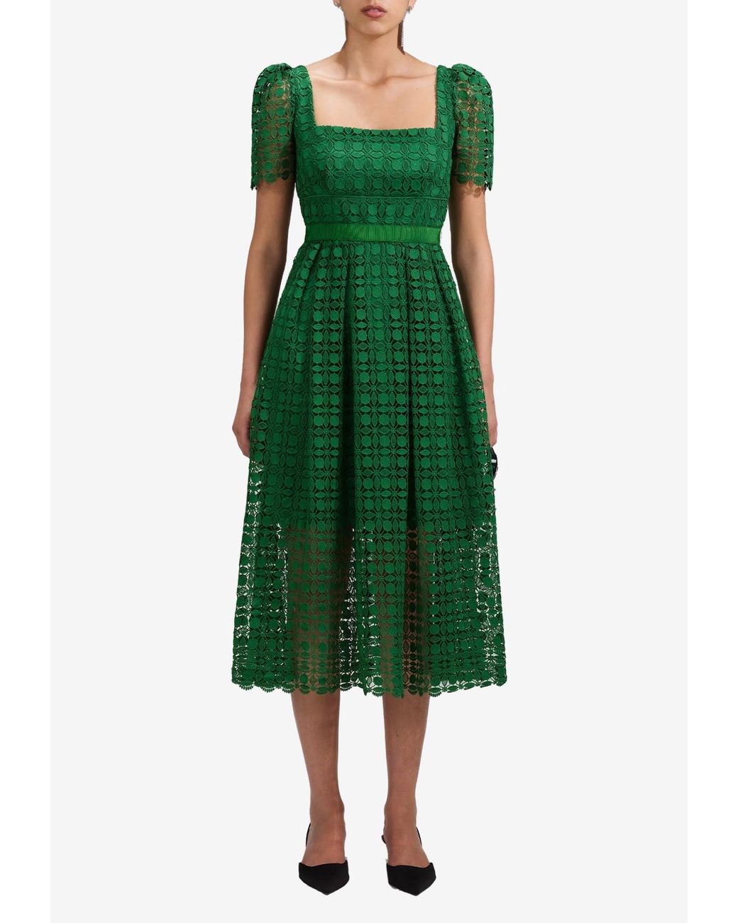 slim fit dress slacks Self-Portrait - Green Rhinestone Maxi Dress main image 0