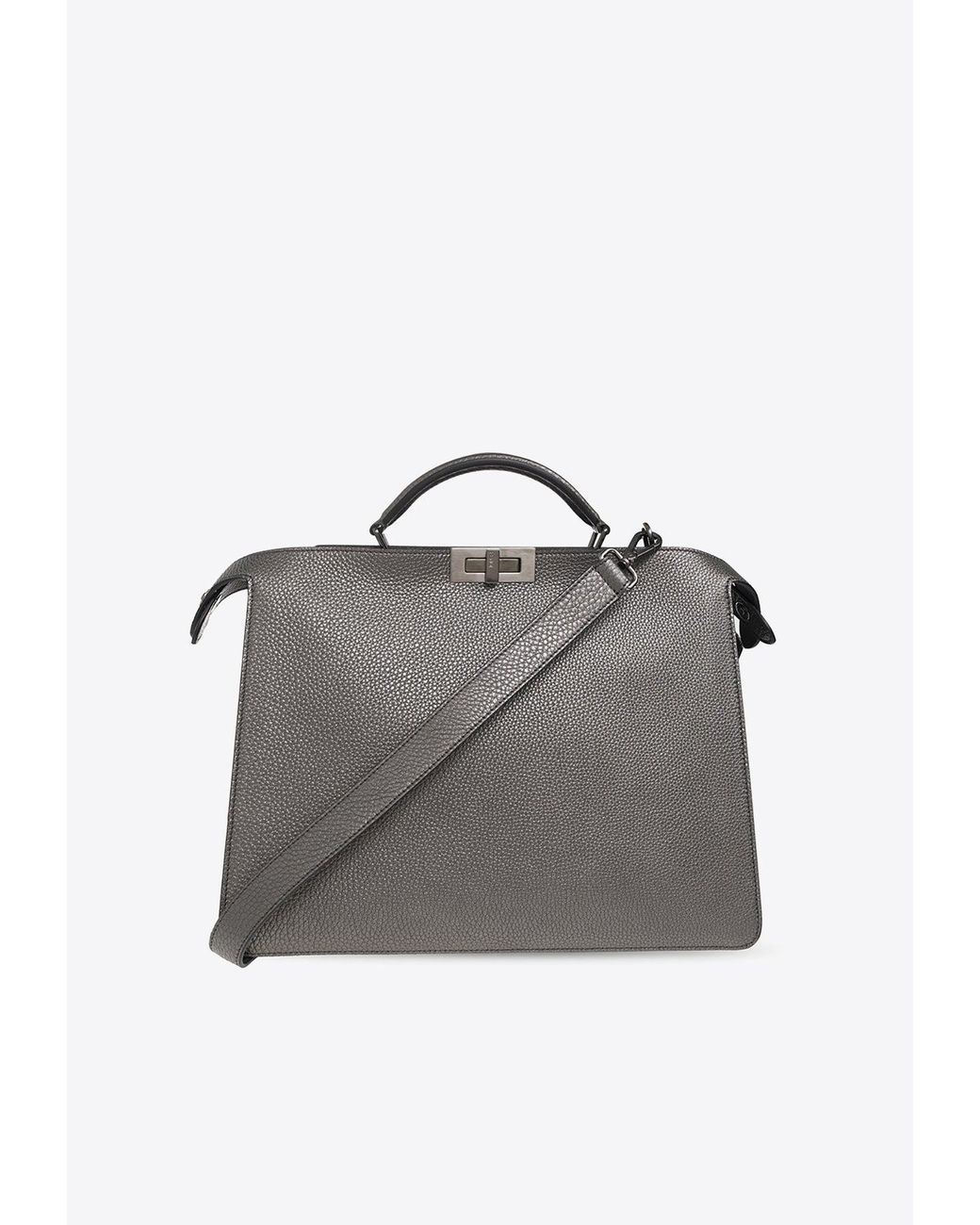 Fendi Medium Peekaboo Iseeu Top Handle Bag In Metallic Leather in Gray ...