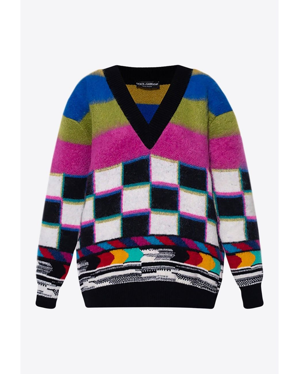 Dolce & Gabbana Multicolor Graphic Pattern Wool Sweater