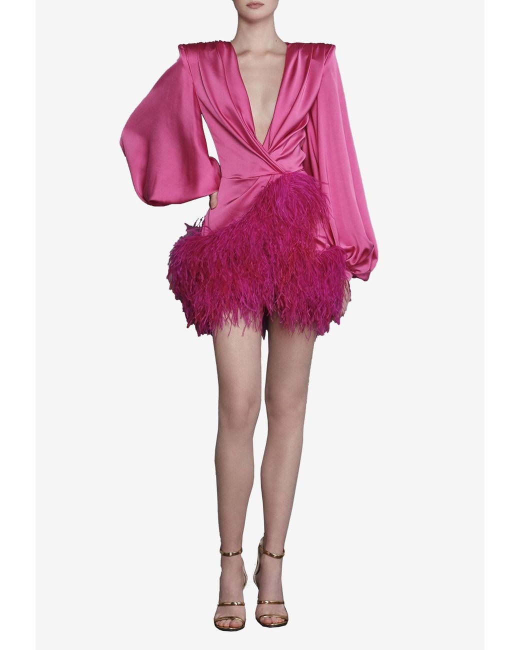 Bronx and Banco Farah Feathered Mini Dress in Pink | Lyst