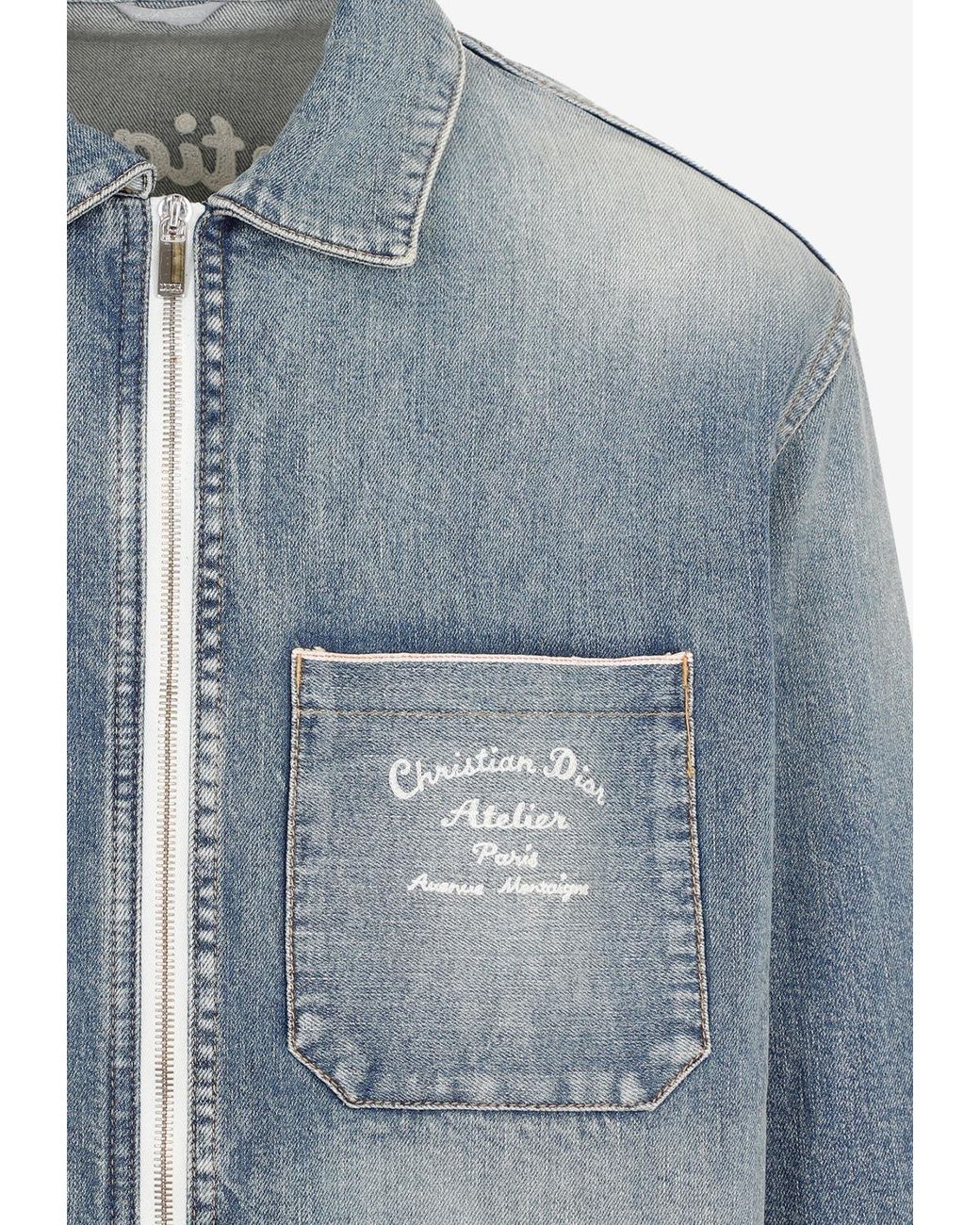 Dior Logo Zipped Denim Jacket in Blue for Men | Lyst