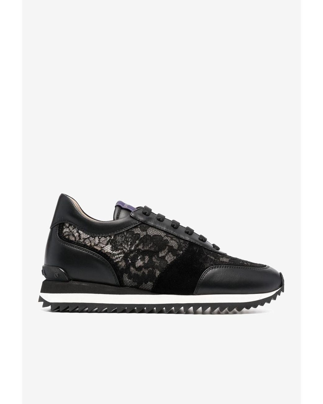 Le Silla Black Claire Lace-Embellished Leather Sneakers