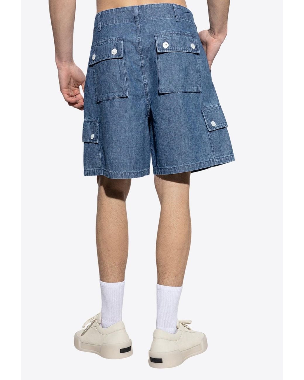Givenchy Blue Signature Logo Denim Cargo Shorts for men