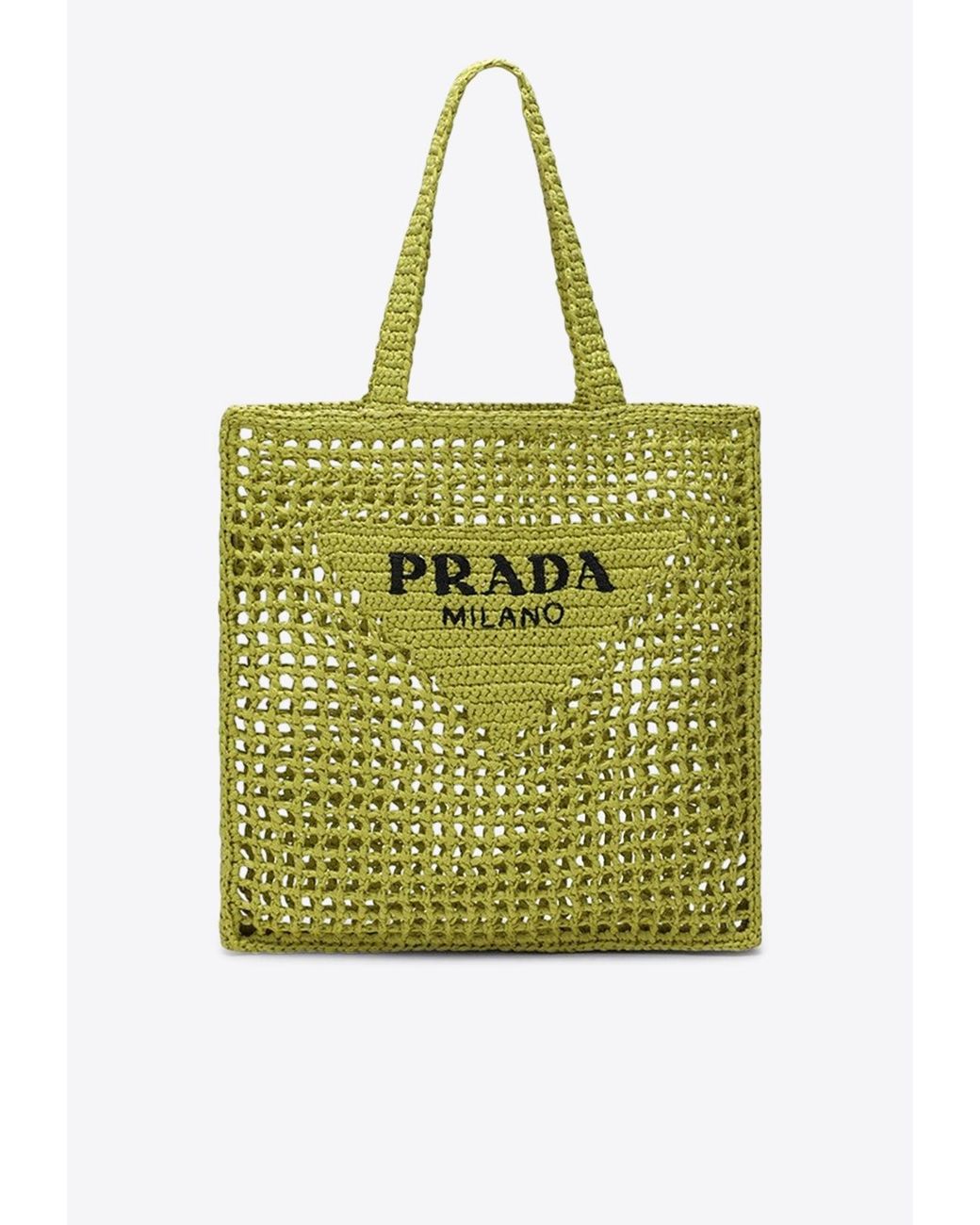 Prada Logo Embroidered Crochet Knit Tote Bag in Green | Lyst
