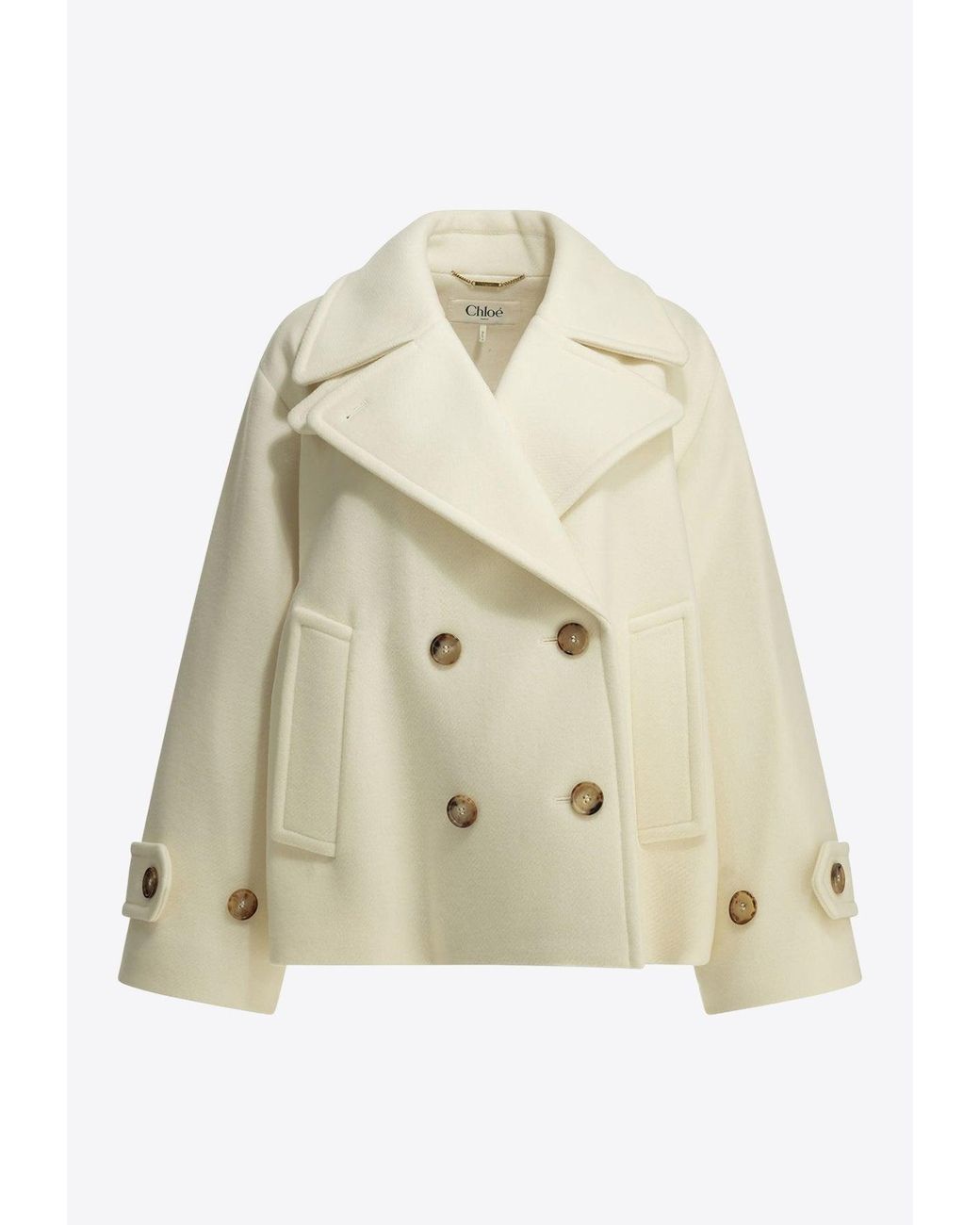 Chloé Natural Double-Breasted Wool Short Coat