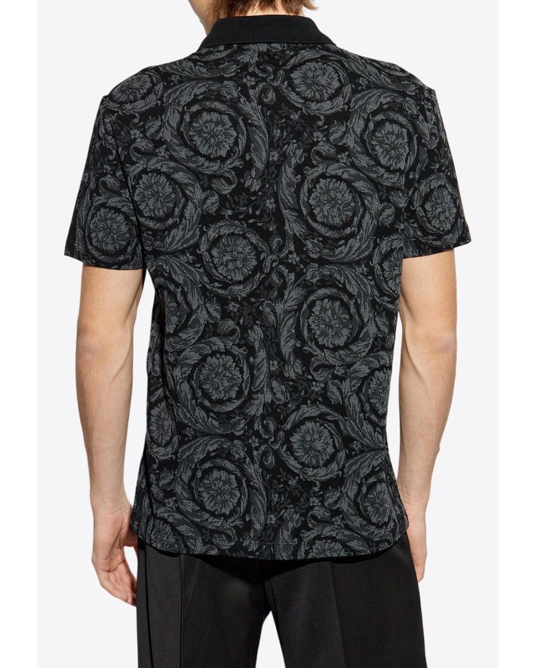 Versace Black Polo With Barocco Pattern for men