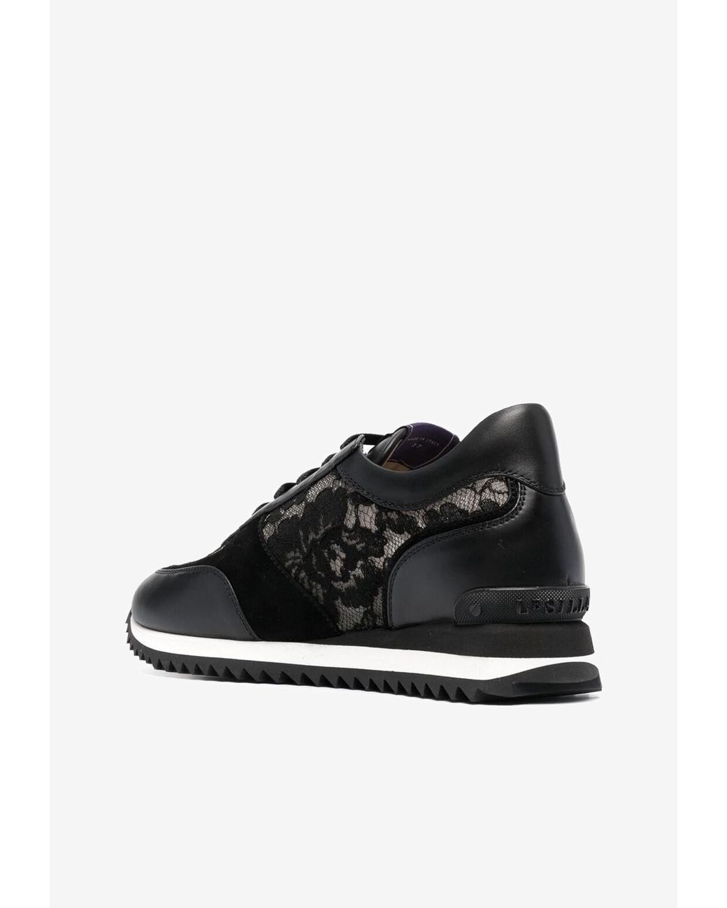 Le Silla Black Claire Lace-Embellished Leather Sneakers