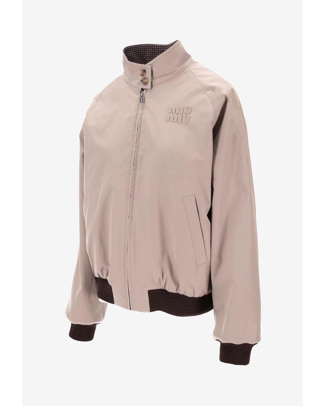 Miu Miu Pink Reversible Houndstooth Zip-Up Jacket