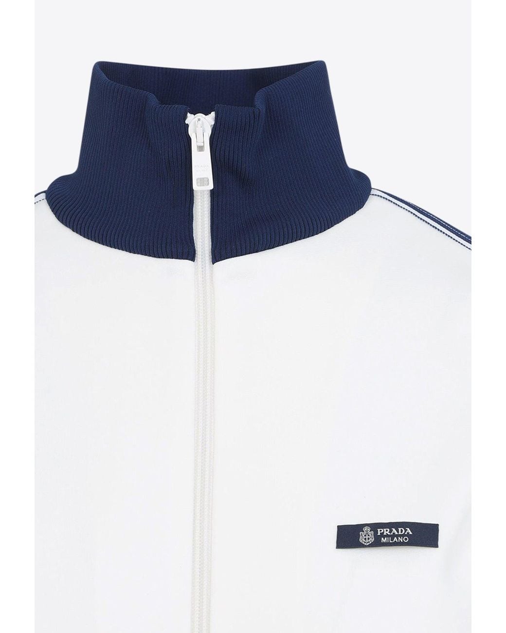 Prada White Logo Label Zip-Up Jacket