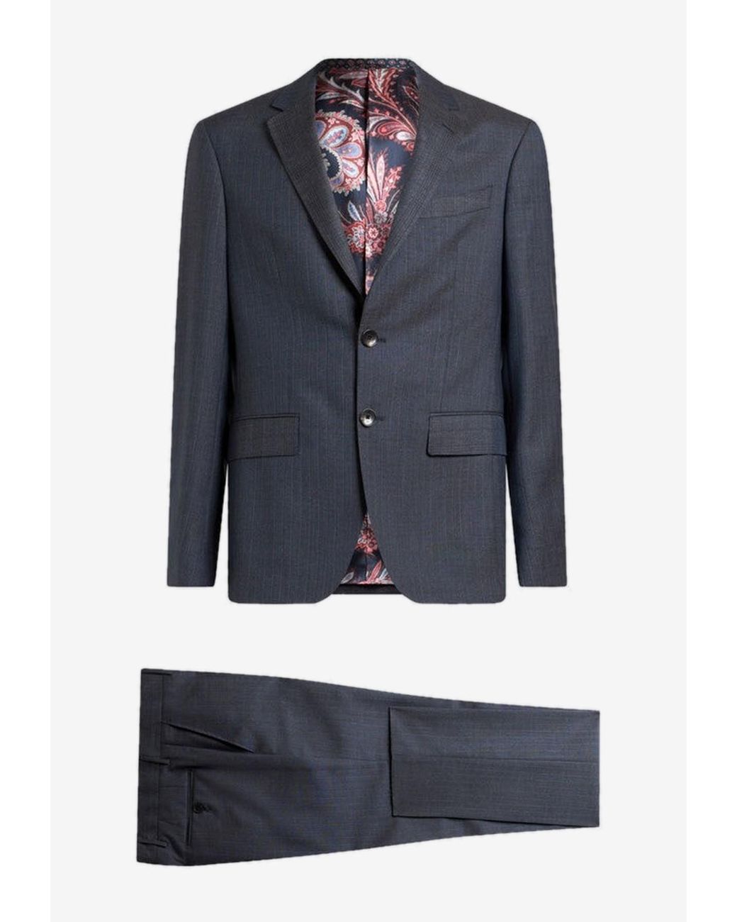Etro Blue Single-Breasted Striped Wool Suit for men