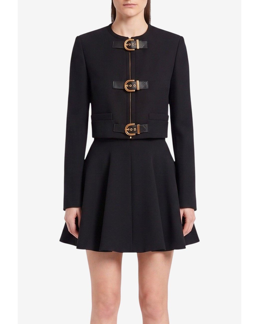 Versace Black Cropped Natté Wool Jacket