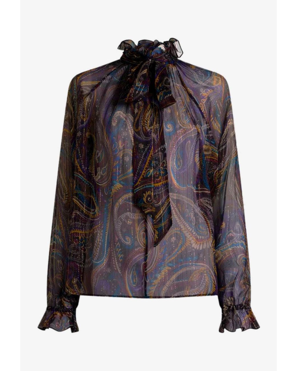 Etro Brown Paisley Print Semi-Sheer Silk Blouse