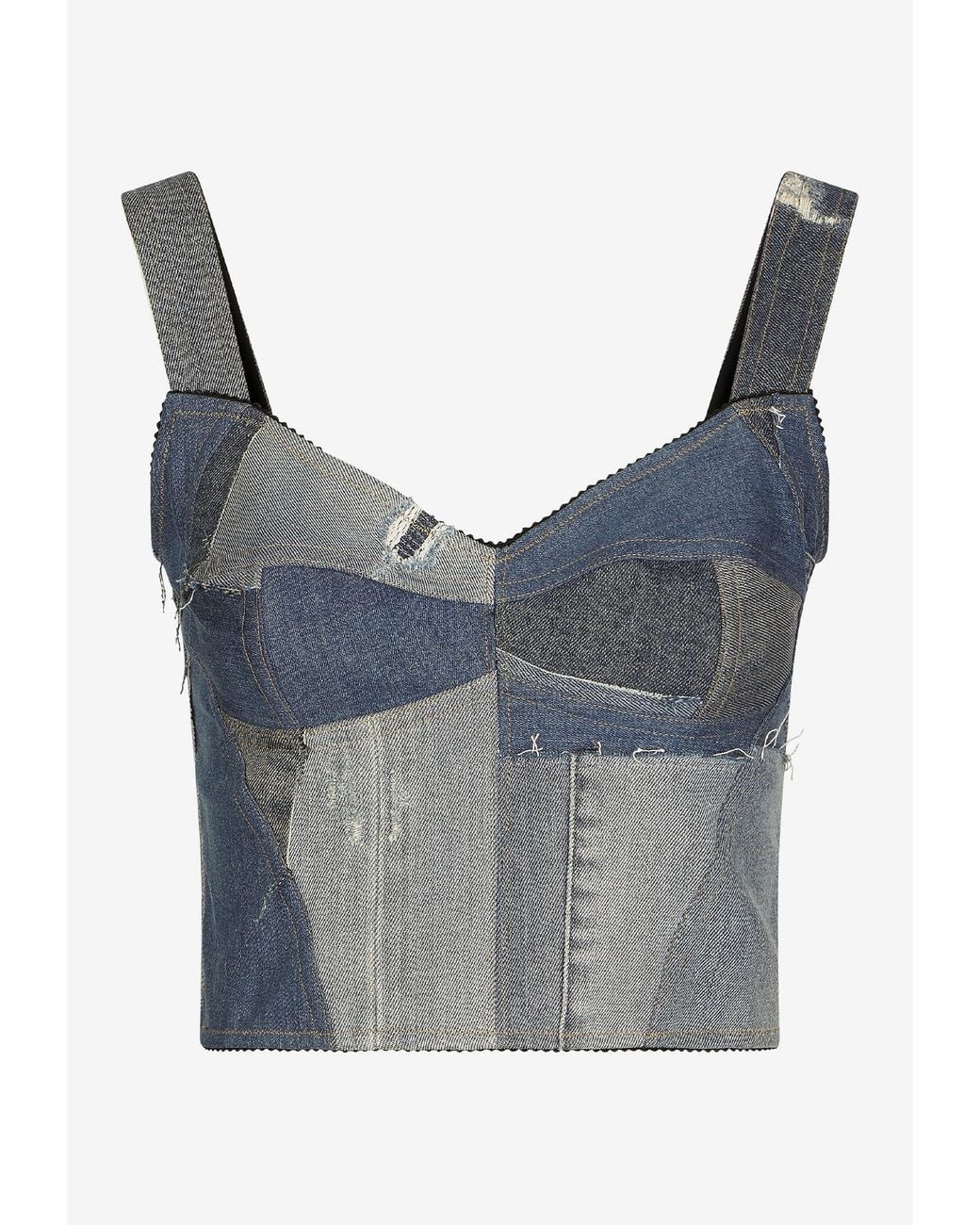 Dolce & Gabbana Blue Patchwork Corset Top