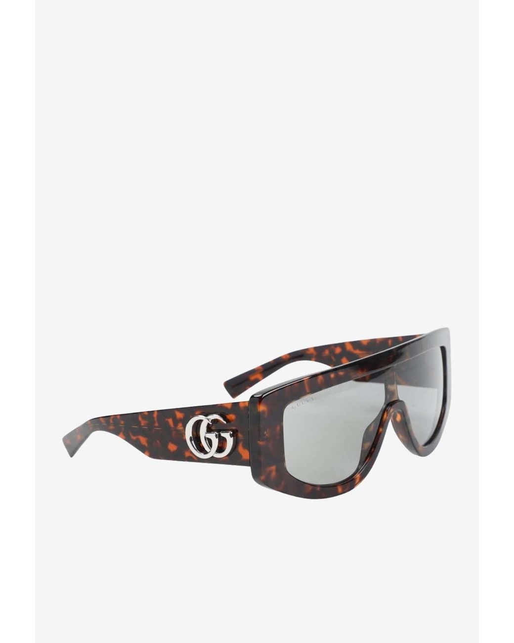 Gucci White Gg-Logo Rectangular Frame Sunglasses