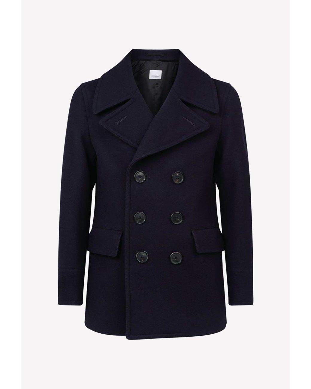 Burberry Doublebreasted Pea Coat In Wool Blend in Blue for Men Lyst