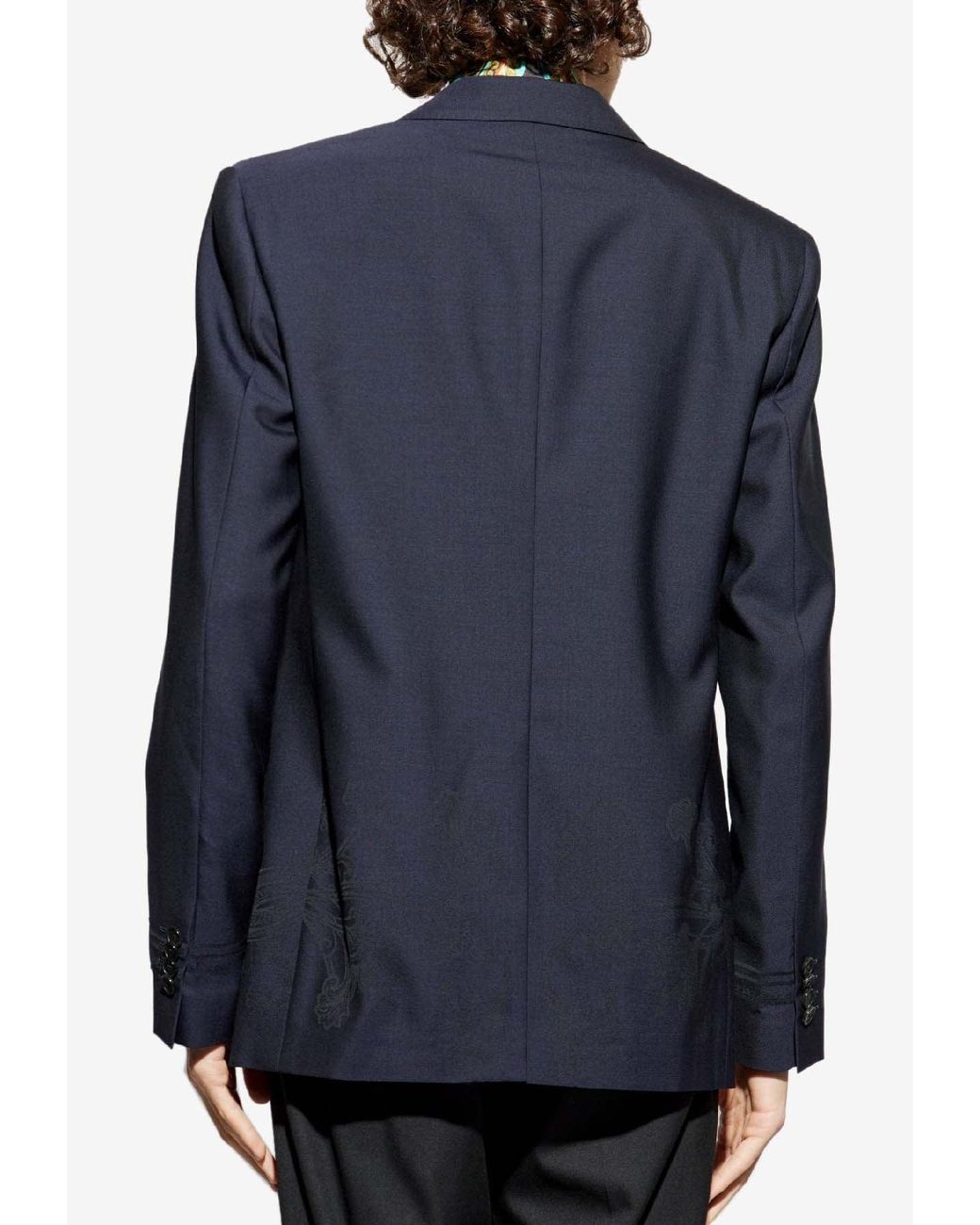 Etro Blue Wool Single-Breasted Blazer for men