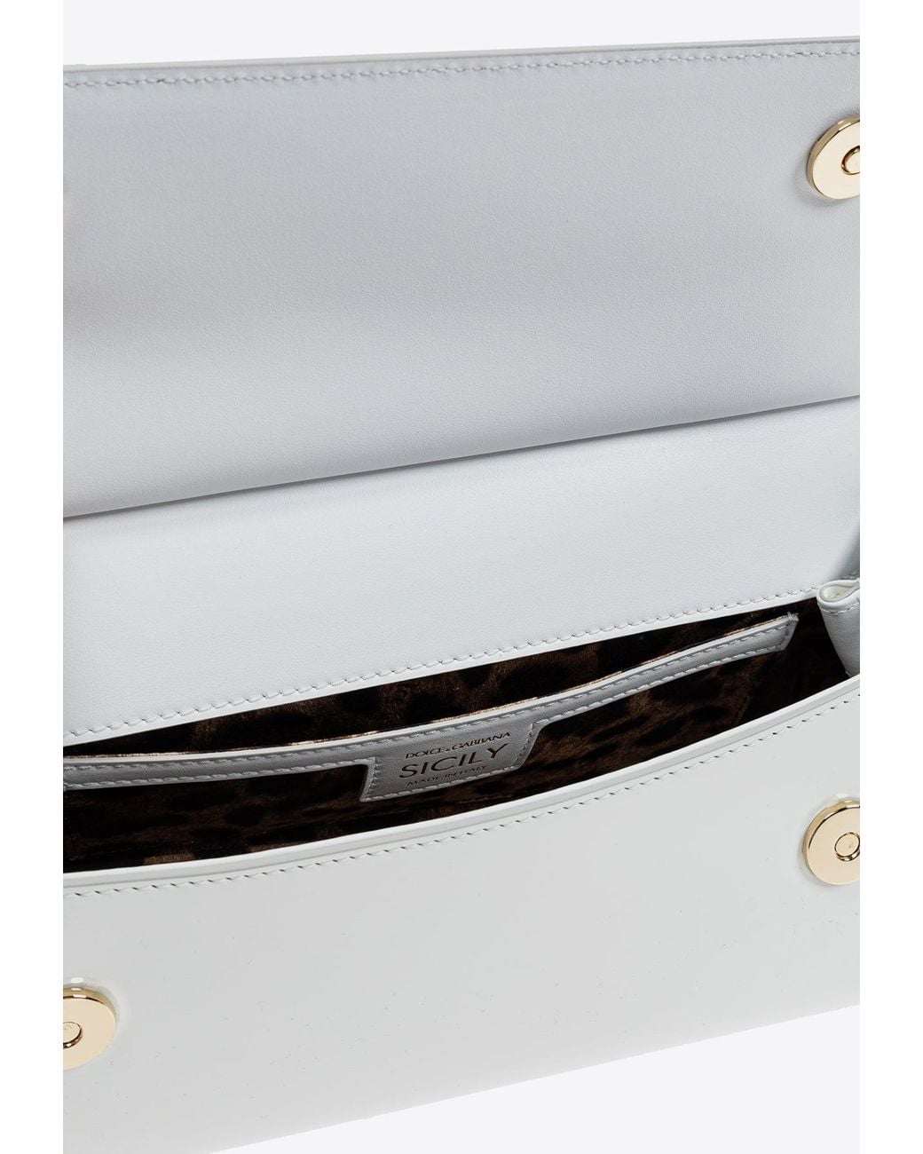 Dolce & Gabbana White Elongated Sicily Leather Top Handle Bag