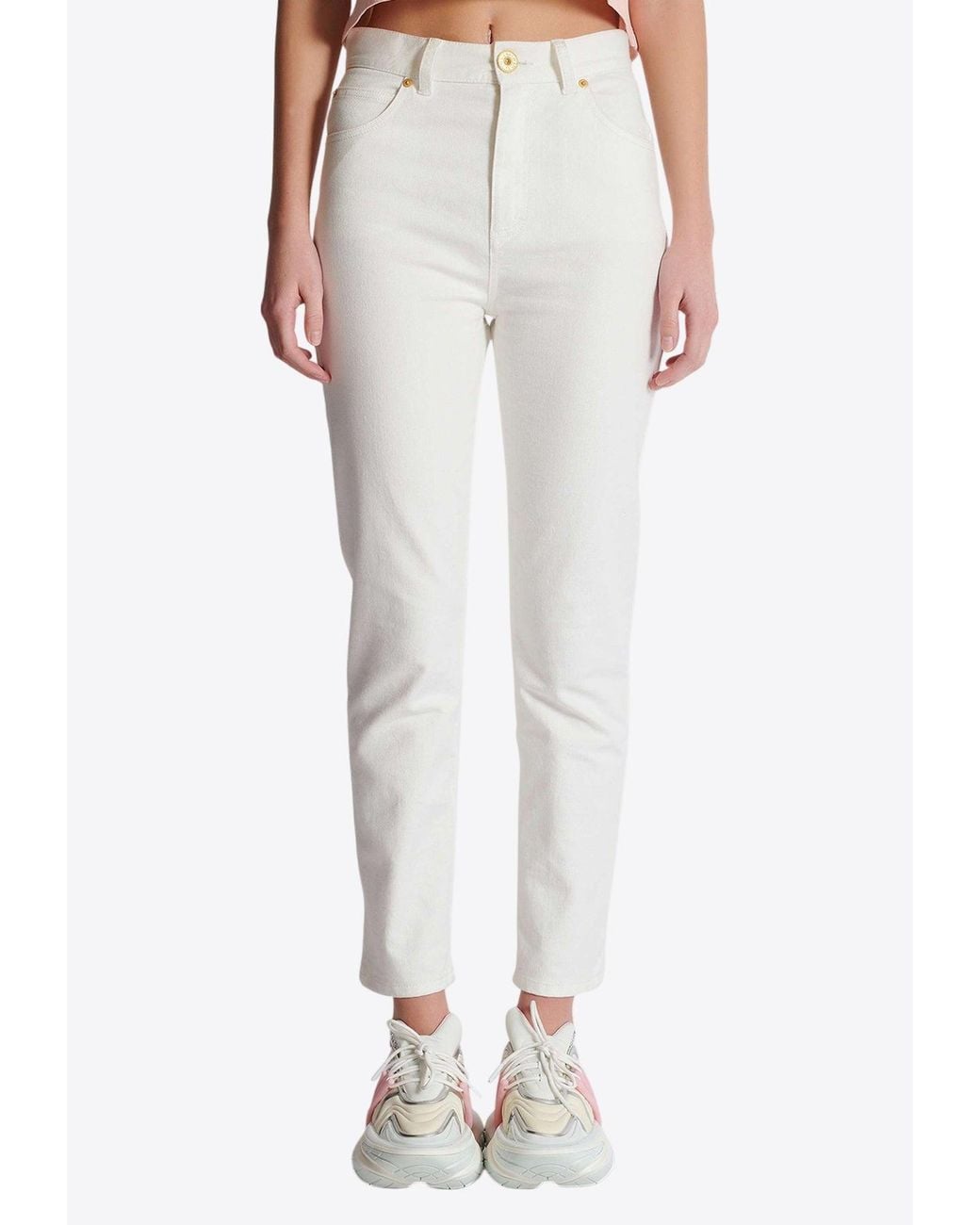 Balmain White Cropped Slim Jeans