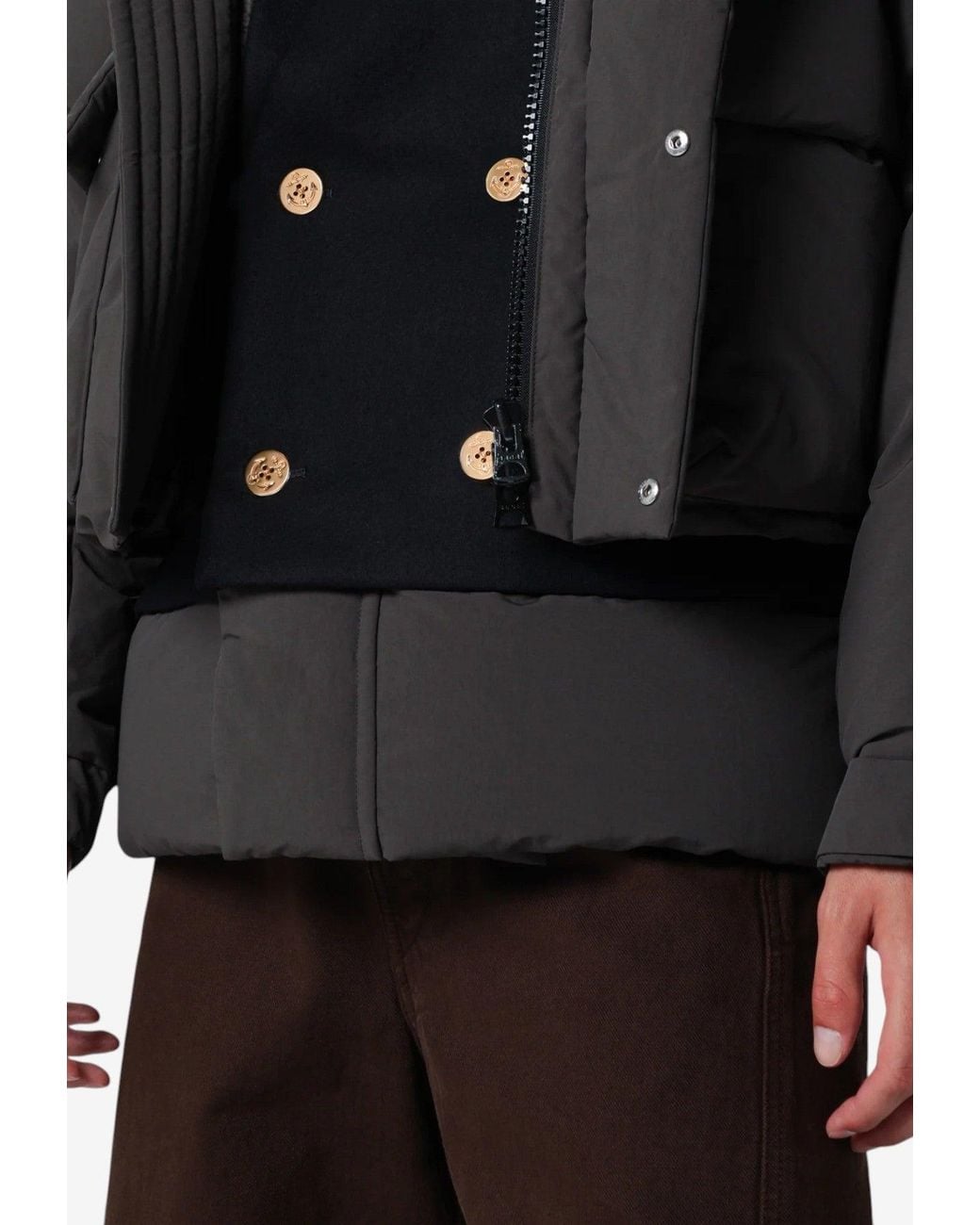 Sacai Gray Wool-Insert High-Collar Down Jacket for men