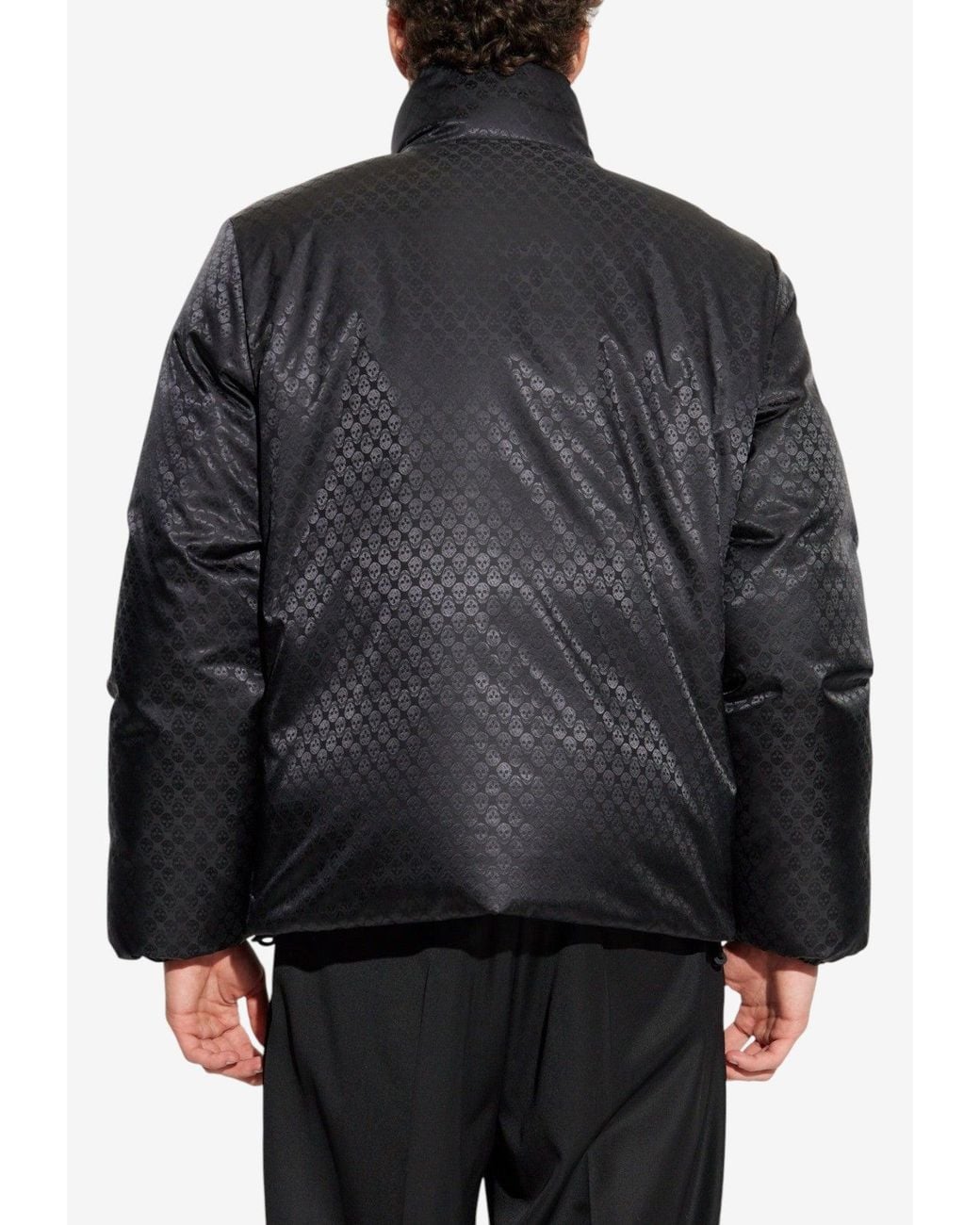 McQueen Black Skull Jacquard Puffer Jacket for men