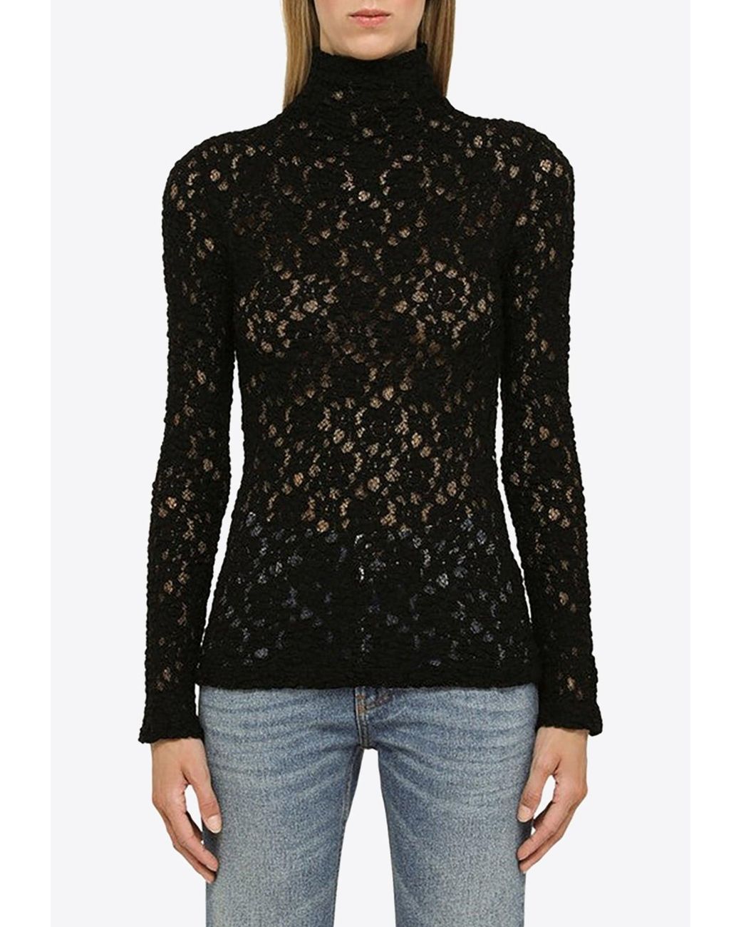 Black lace turtleneck top online