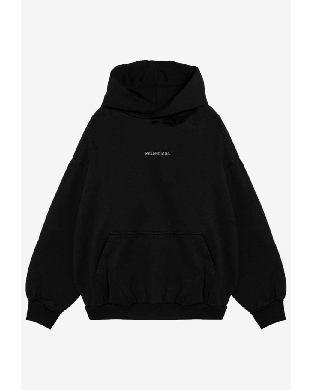 Balenciaga Rhinestone Logo Distressed Hoodie in Black | Lyst