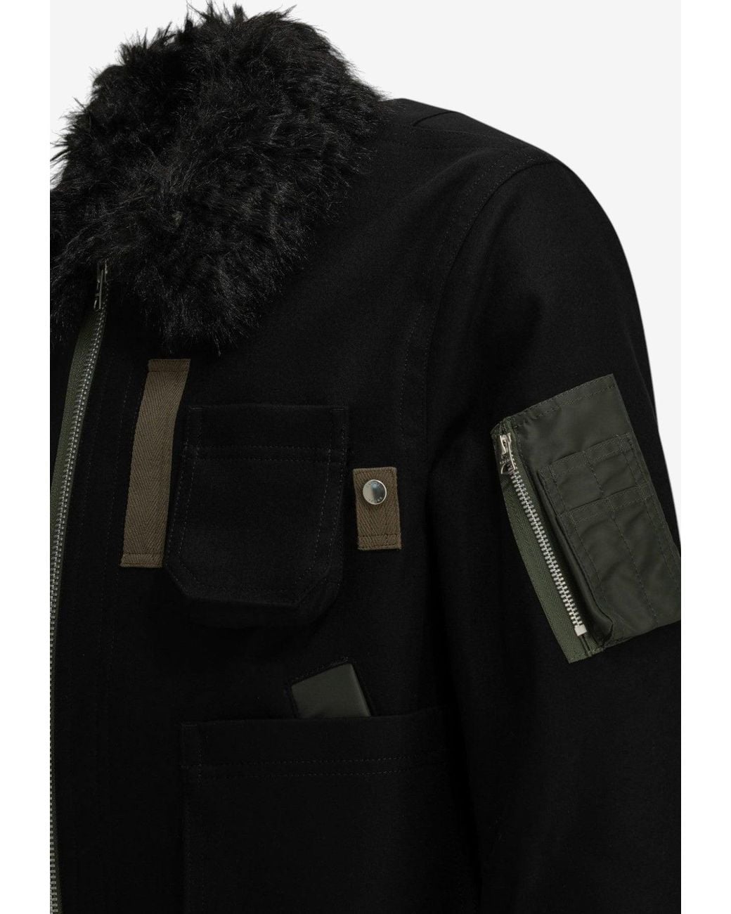 Sacai Black Bomber Buttoned Jacket for men